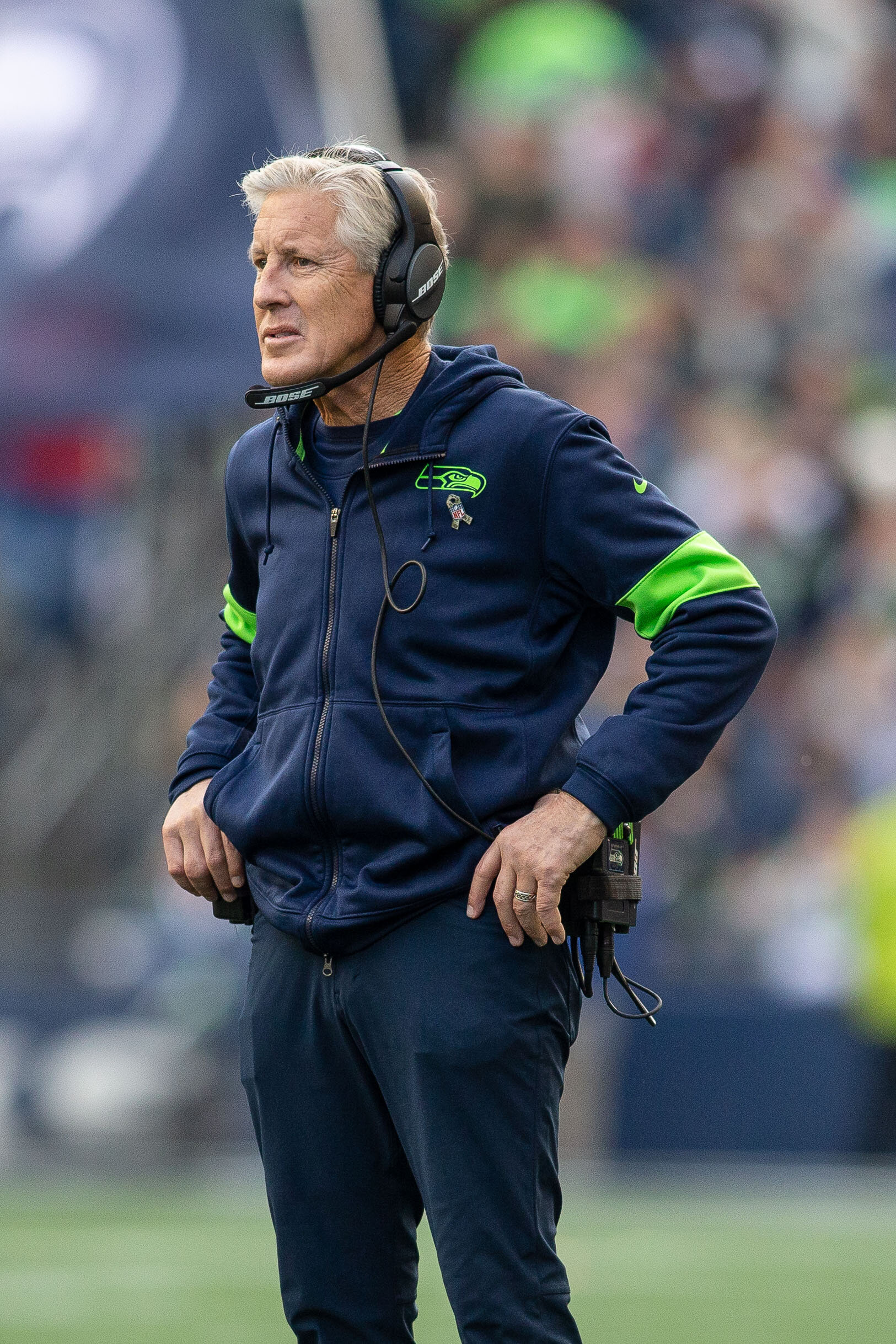  Seattle Seahawks head coach Pete Carroll during the second quarter of an NFL football game against the Tampa Bay Buccaneers, Sunday, Nov. 3, 2019, in Seattle. Seattle defeated Tampa Bay 40-34 in overtime. (Matt Ferris/Image of Sport) 