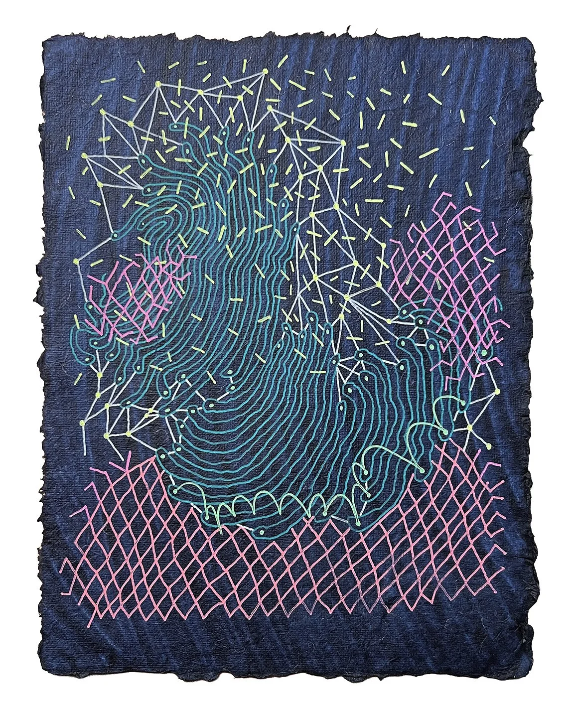 THE ENLIGHTENED ONE, GEL PEN ON HANDMADE INDIGO PAPER, 9.5X7" (24X18CM), 2025