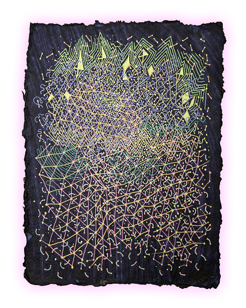 DIAMOND STORM, GEL PEN ON HANDMADE INDIGO PAPER, 9.5X7" (24X18CM), 2026