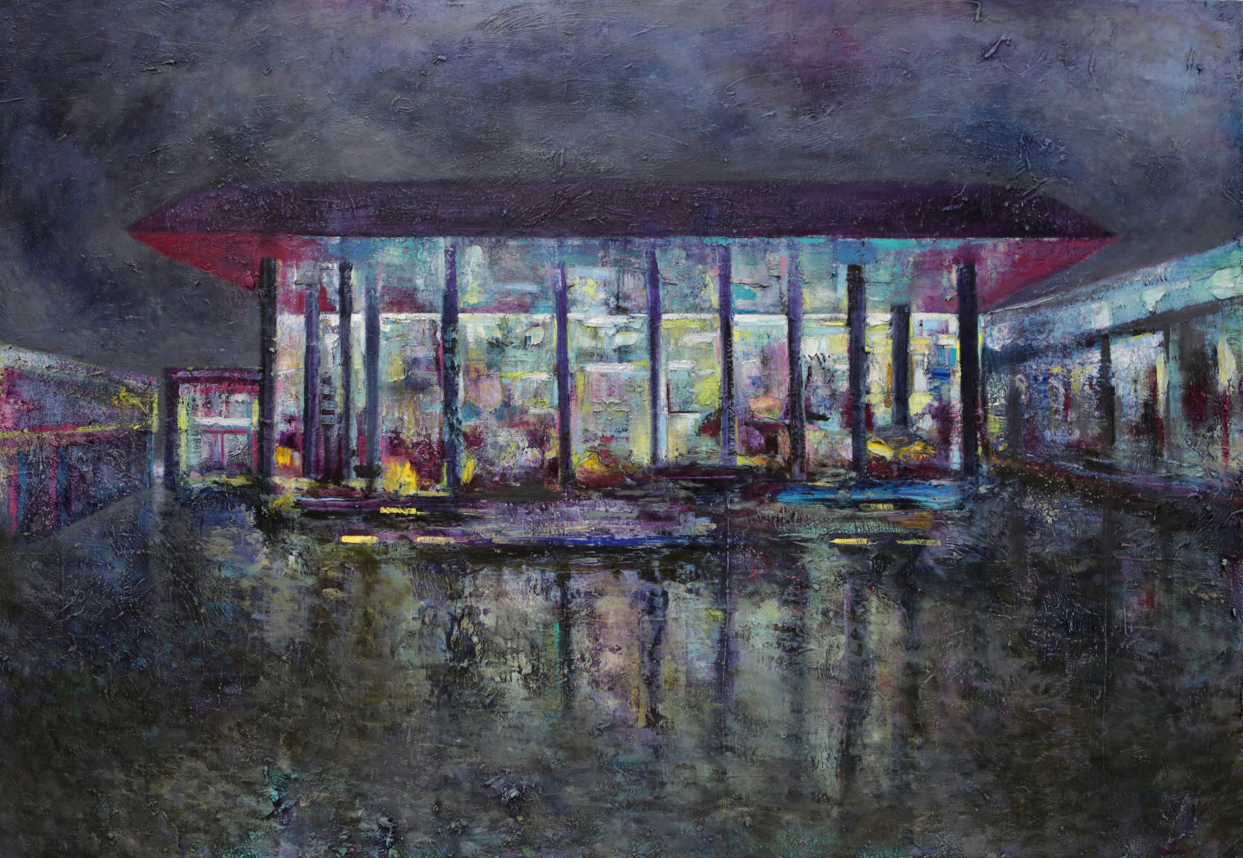 Abu Hamour Petrol Station, oil on Belgian linen, 151 x 219 cm (SOLD)
