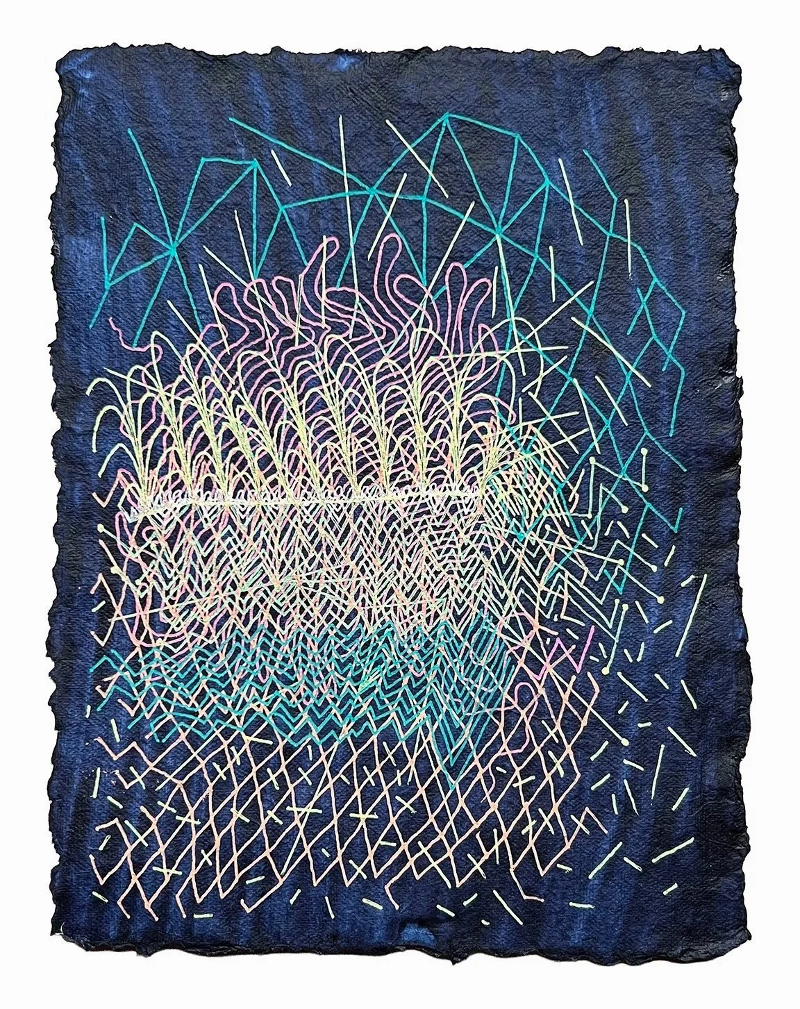 THE CREATION, GEL PEN ON HANDMADE INDIGO PAPER, 9.5X7" (24X18CM), 2025