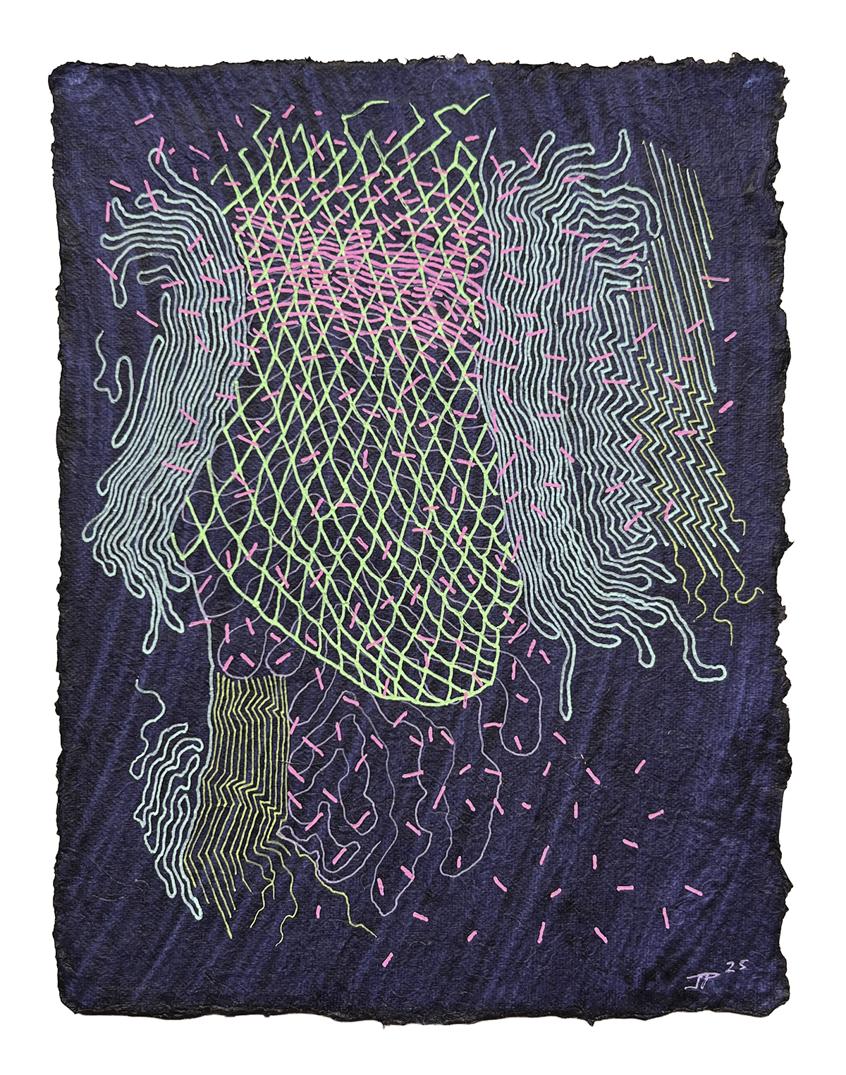 UNITY CONSCIOUSNESS, GEL PEN ON HANDMADE INDIGO PAPER, 9.5X7" (24X18CM), 2025