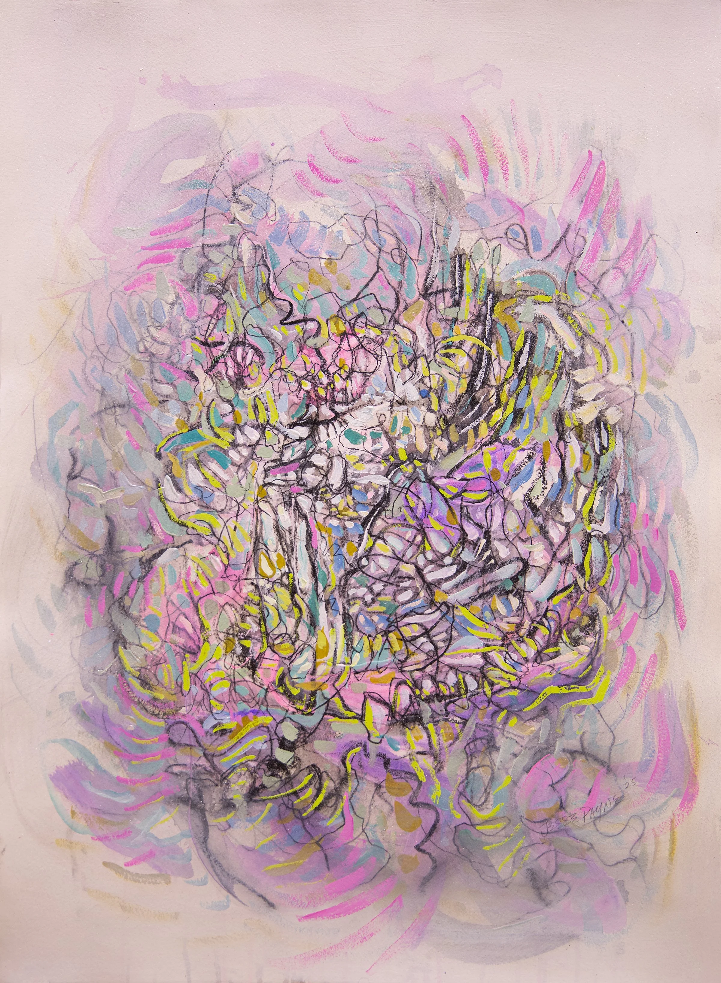 Echo Field, mixed media on paper, 30x22" (76x56cm), 2025