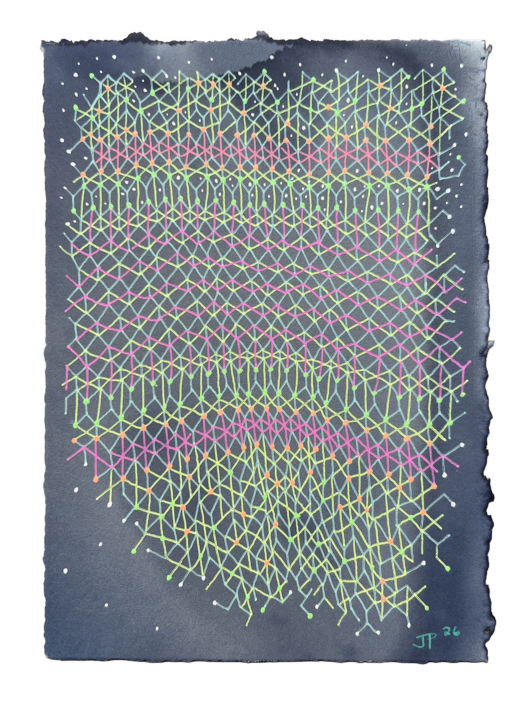 THREADED TIME, GEL PEN ON CYANOTYPE, 8.5X6" (22X15CM), 2026