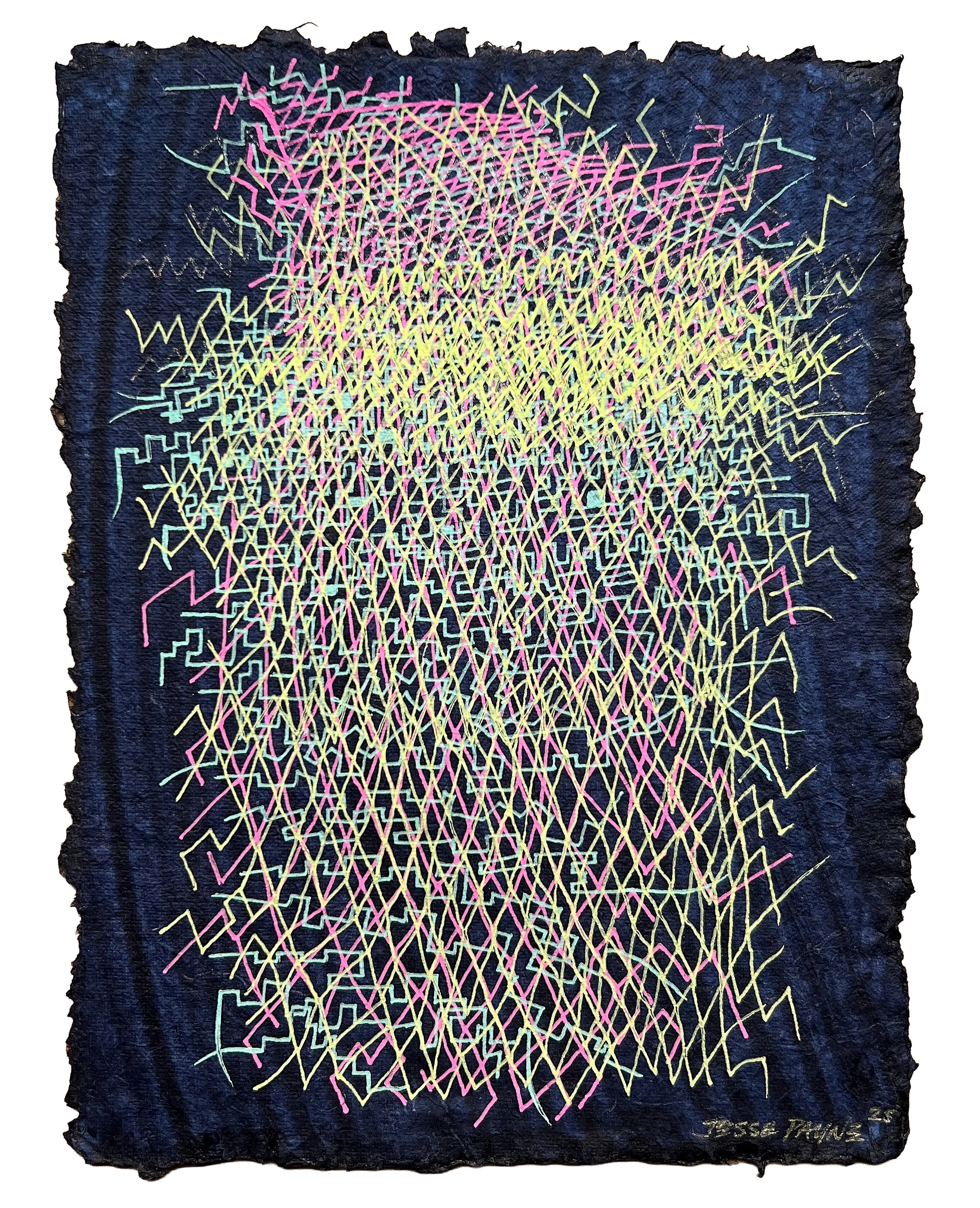 THE THRESHOLD, GEL PEN ON HANDMADE INDIGO PAPER, 9.5X7" (24X18CM), 2025