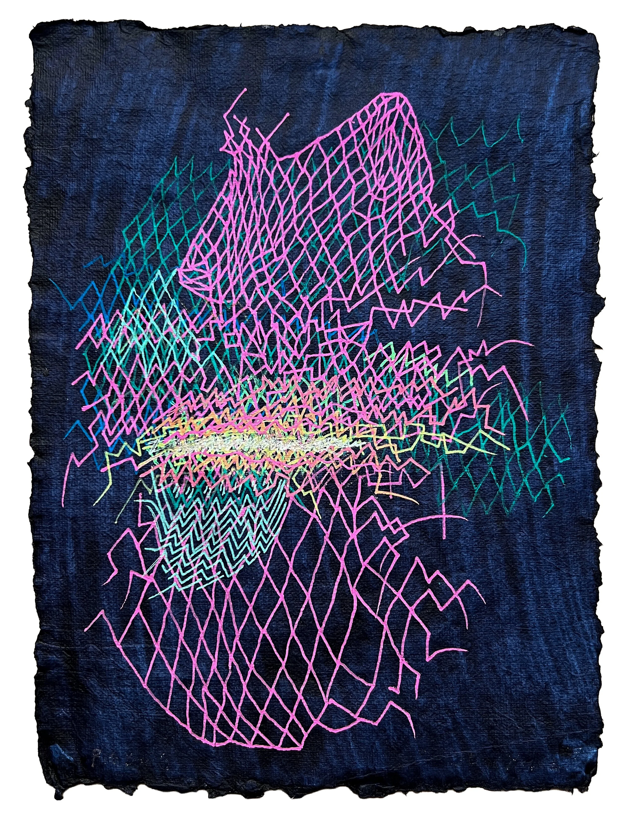 BIG BANG, GEL PEN ON HANDMADE INDIGO PAPER, 9.5X7" (24X18CM), 2025