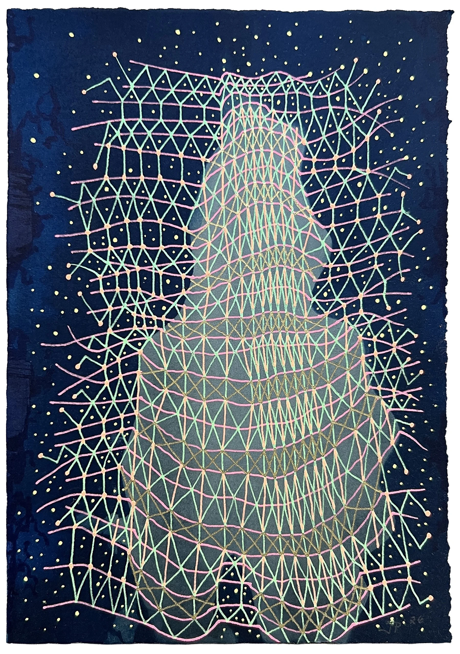 THE BECOMING, GEL PEN OVER CYANOTYPE ON PAPER, 8.5X6" (22X15CM), 2026