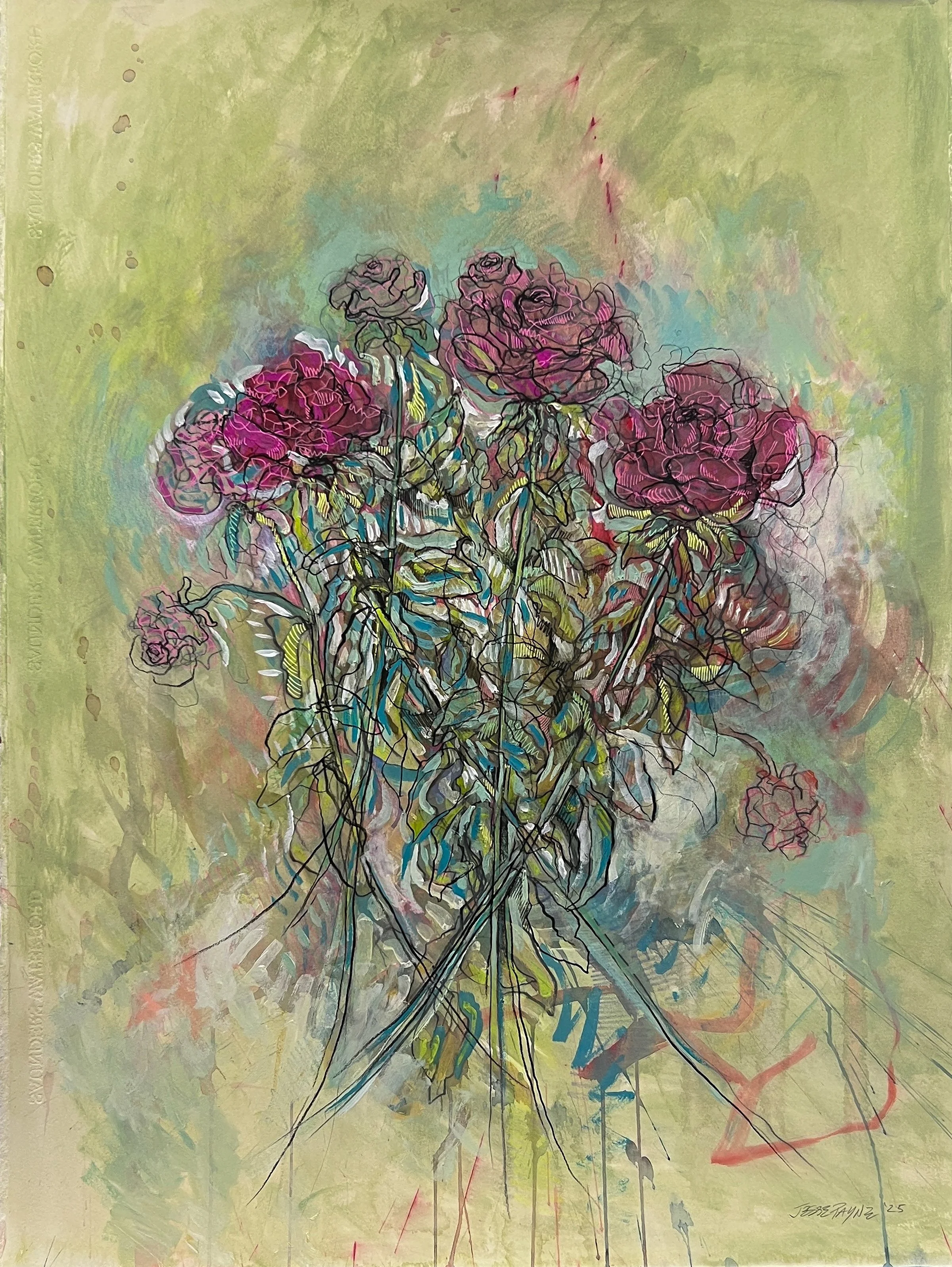 THE TIME WE SHARED, MIXED MEDIA ON PAPER, 30X20.5", 2025