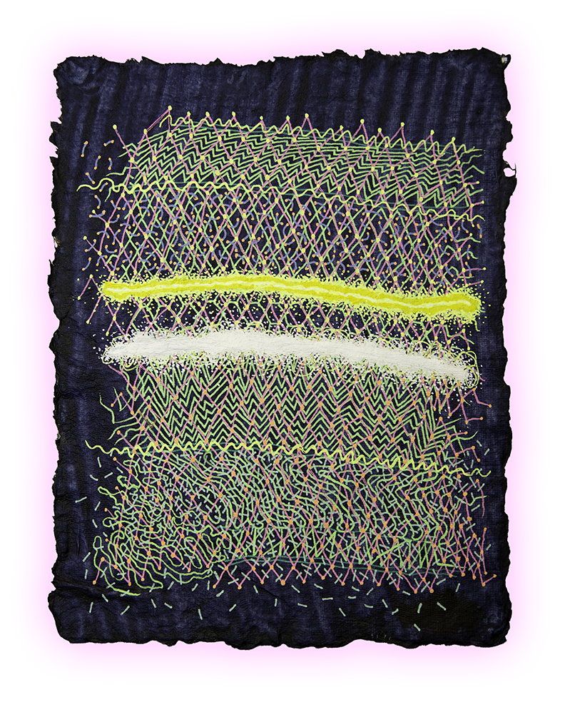 ECHO EVENT, GEL PEN ON HANDMADE INDIGO PAPER, 9.5X7" (24X18CM), 2026
