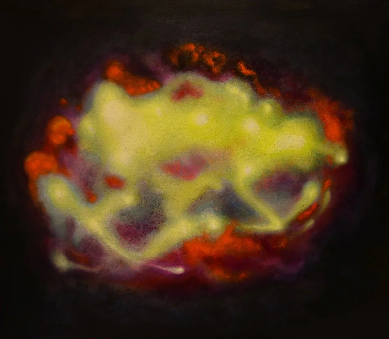 Large, Fiery Orb — oil on canvas, 44×55" (112×140 cm), 2026
(source: AARO incident caption, Western U.S. Event, October 2023 — “Agents reported observing a large ‘fiery orb’”)