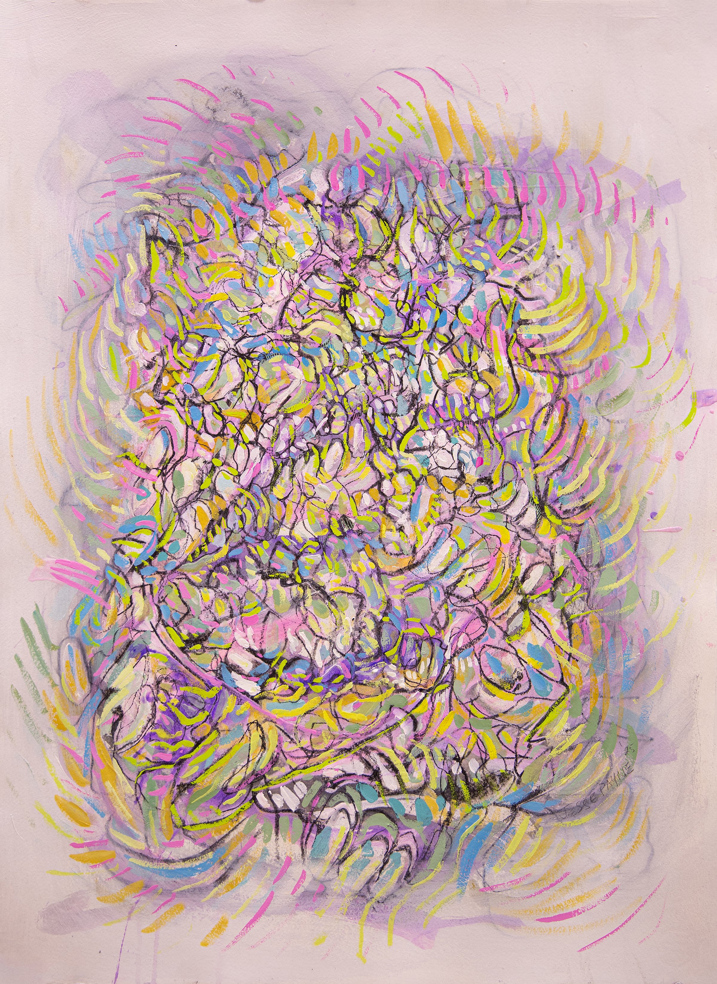 Echo Bloom, mixed media on paper, 30x22" (76x56cm), 2025