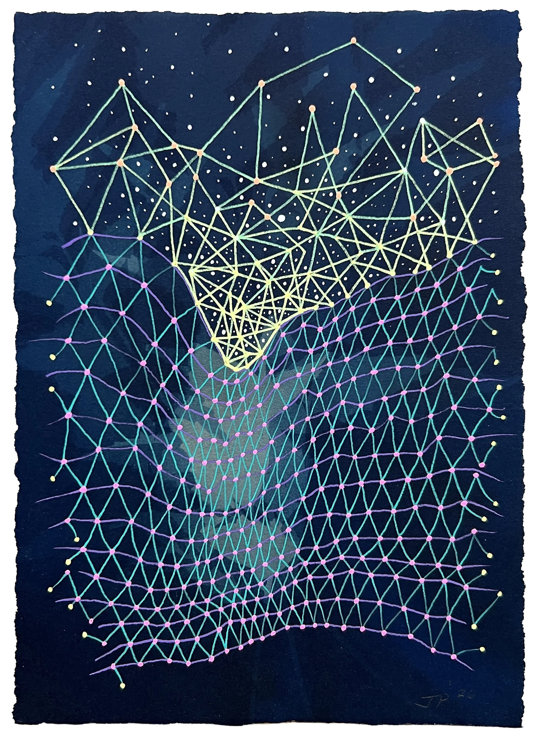 A TEAR IN THE FABRIC, GEL PEN OVER CYANOTYPE ON PAPER, 8.5X6" (22X15CM), 2026