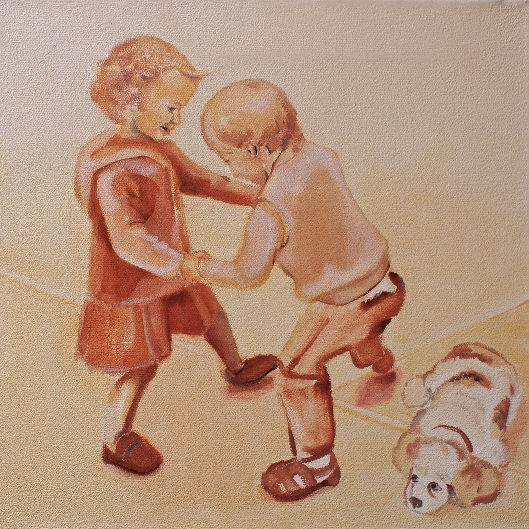  "Children Dancing on the Plaza" added dog and reversed; from The New Mexican. It is a favorite. 12 x 12 