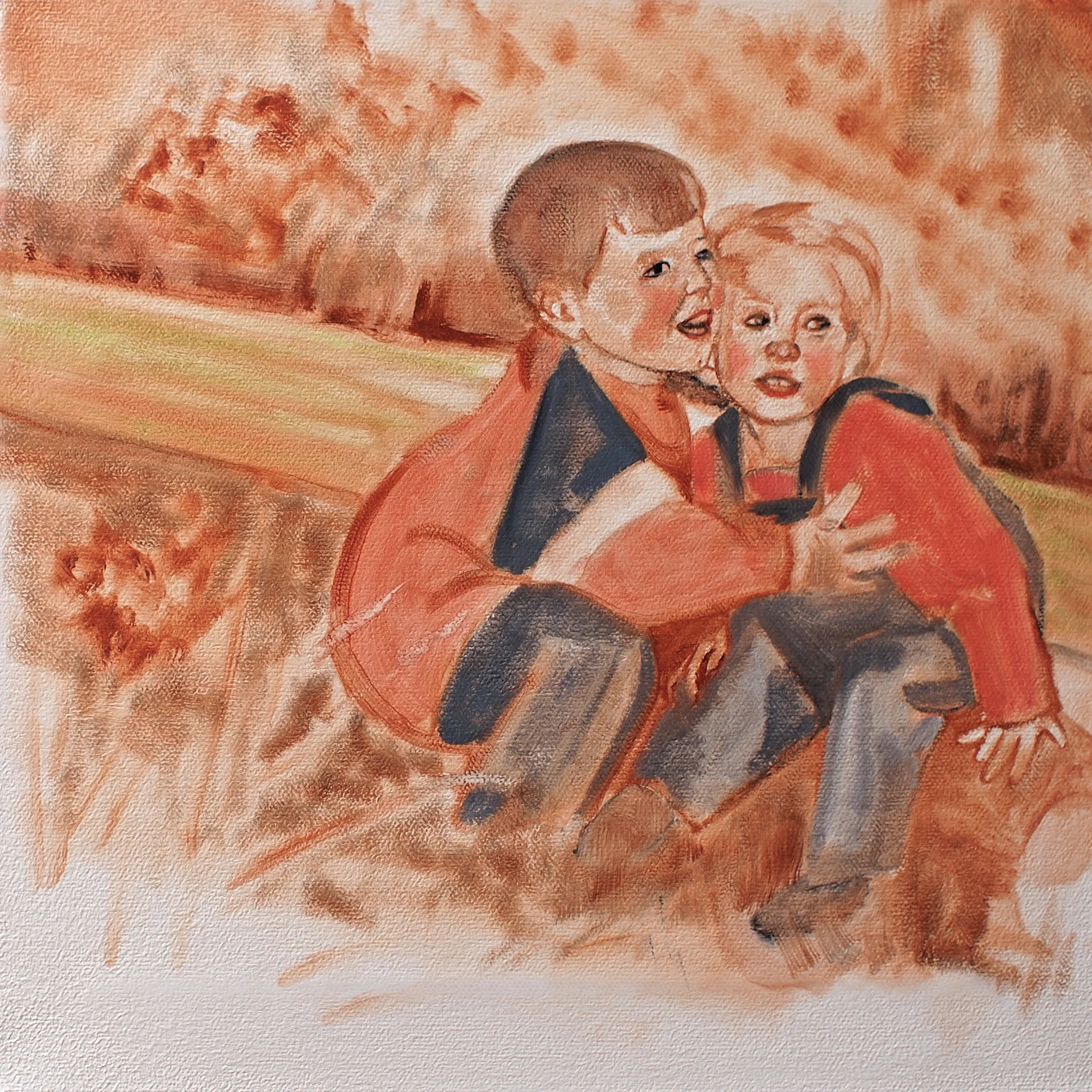  Mock up of a later painting. Nicolas and Elyse as toddlers NM. 12 x 12 