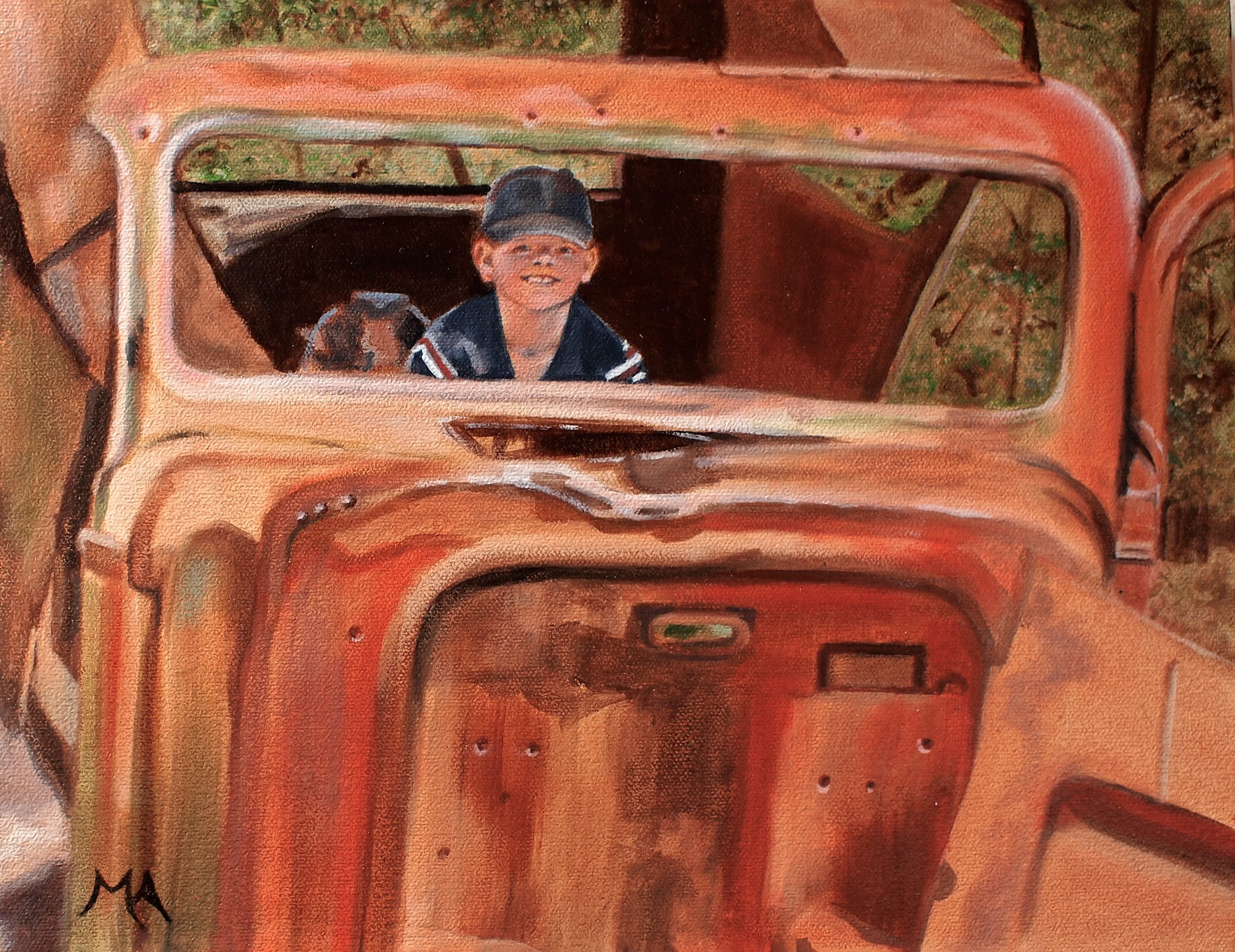  "Nicolas in Old Car" Glorietta, NM. Good Painting because of coloration. On display at SFCC summer 2012. 