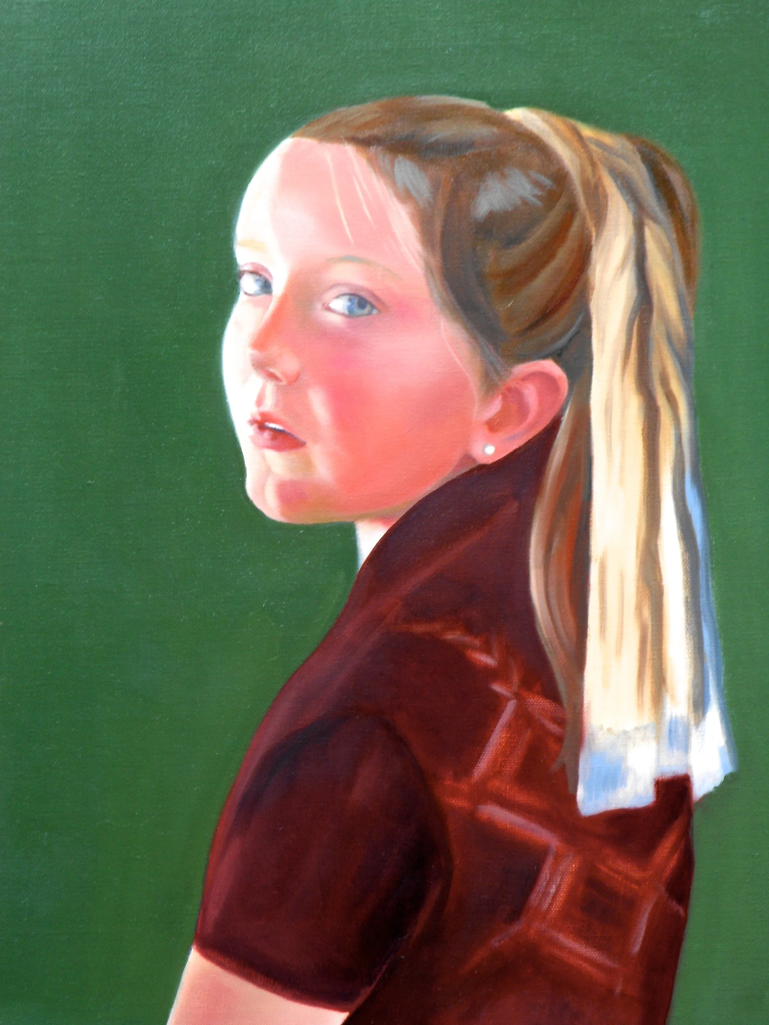  Final project for the first time I took Portrait Painting I. Midterm was "Girl with a Pearl Earring" copy. This is my granddaughter, Lilia, in the same style. 