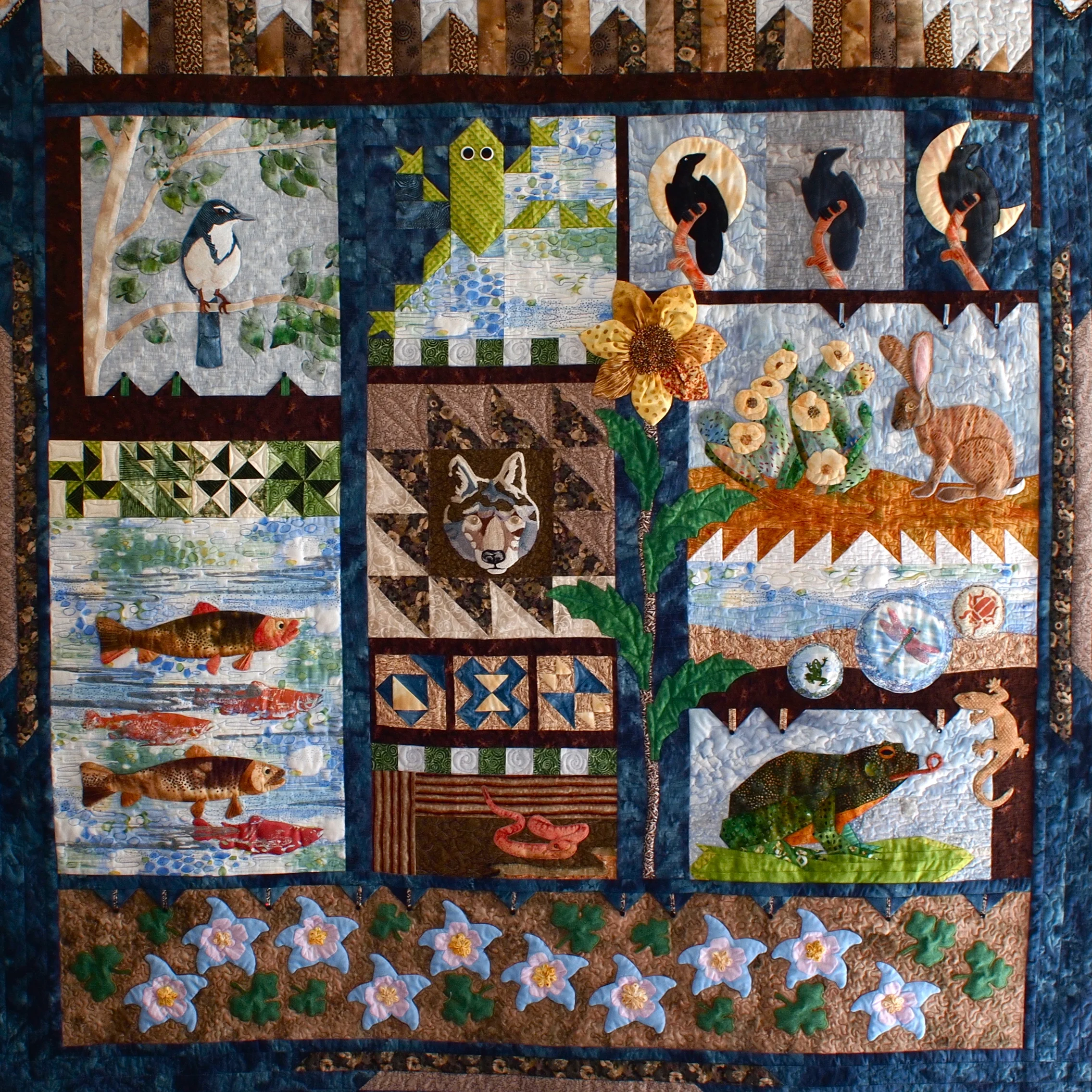 Santa Fe Community Gallery's Folk Art/Fine Art theme, 2009. "NM Flora &amp; Fauna," my design. I traded this quilt with another artist for three pieces of her art. 