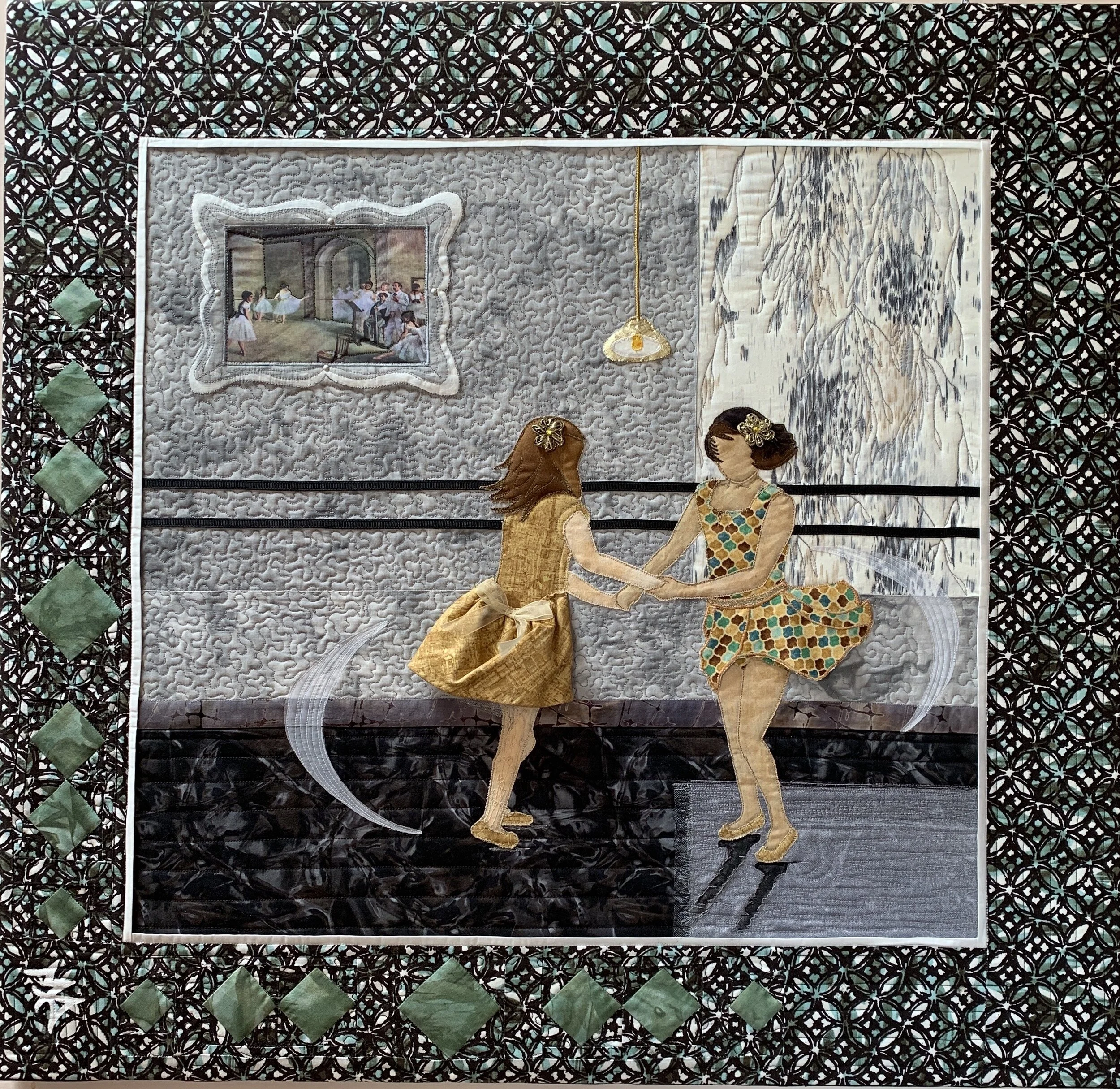  Four year old, Lilia, my granddaughter, took ballet for two years. She is on the left. Both skirts are loose; the chiffon fabric is to denote movement. My favorite part is the painting on the left; I painted on the frame (of course a Degas) I gave t