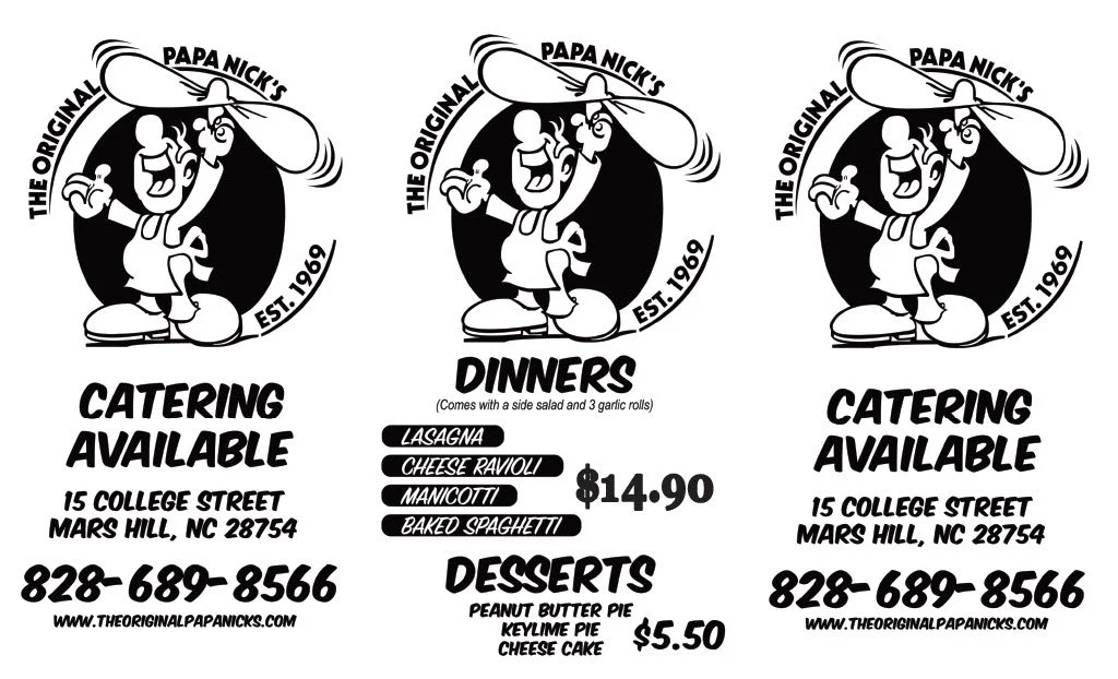 MARS HILL TAKE OUT MENU — THE ORIGINAL PAPA NICK'S