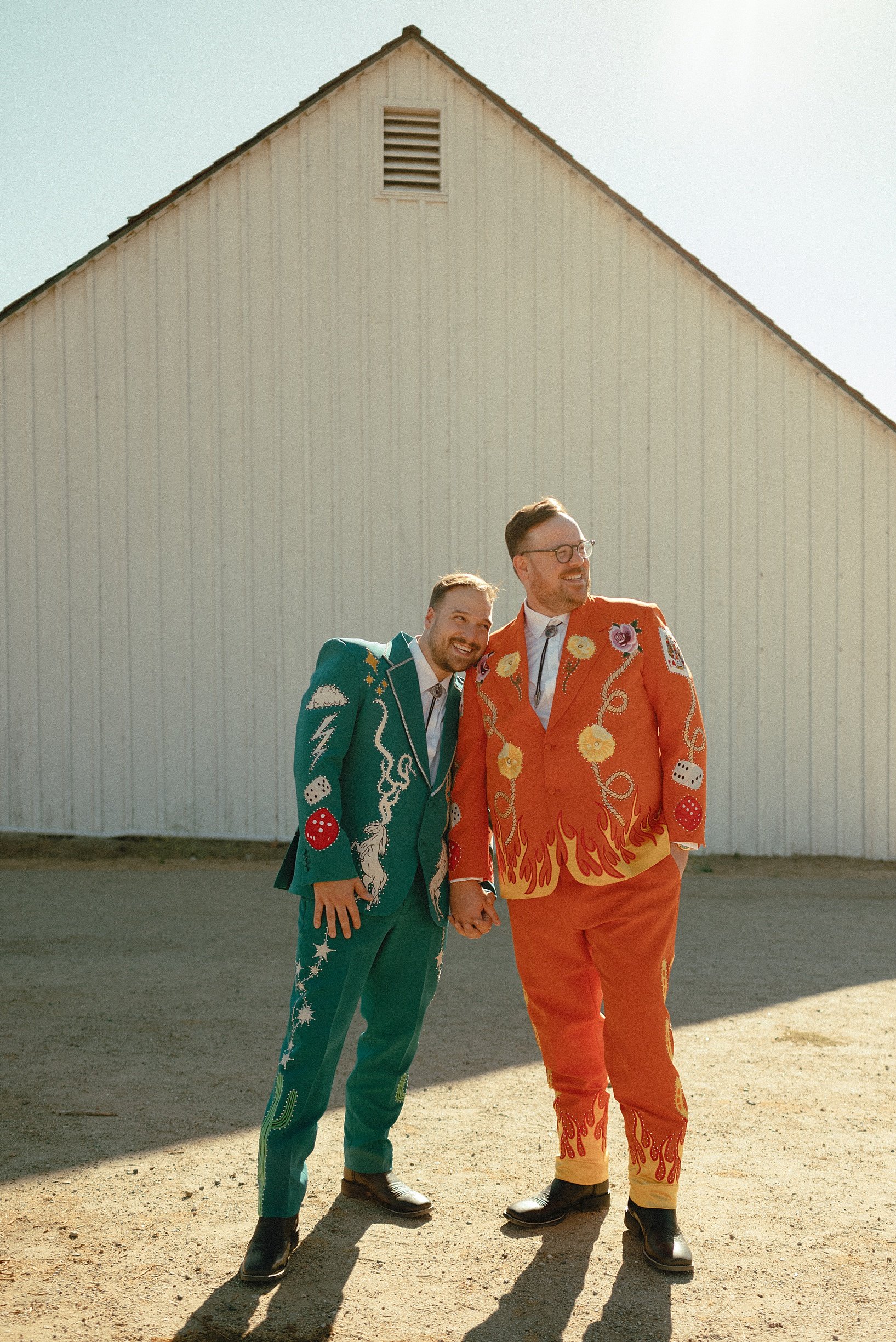 Gay cowboy wedding in san diego with colorful nudie suits