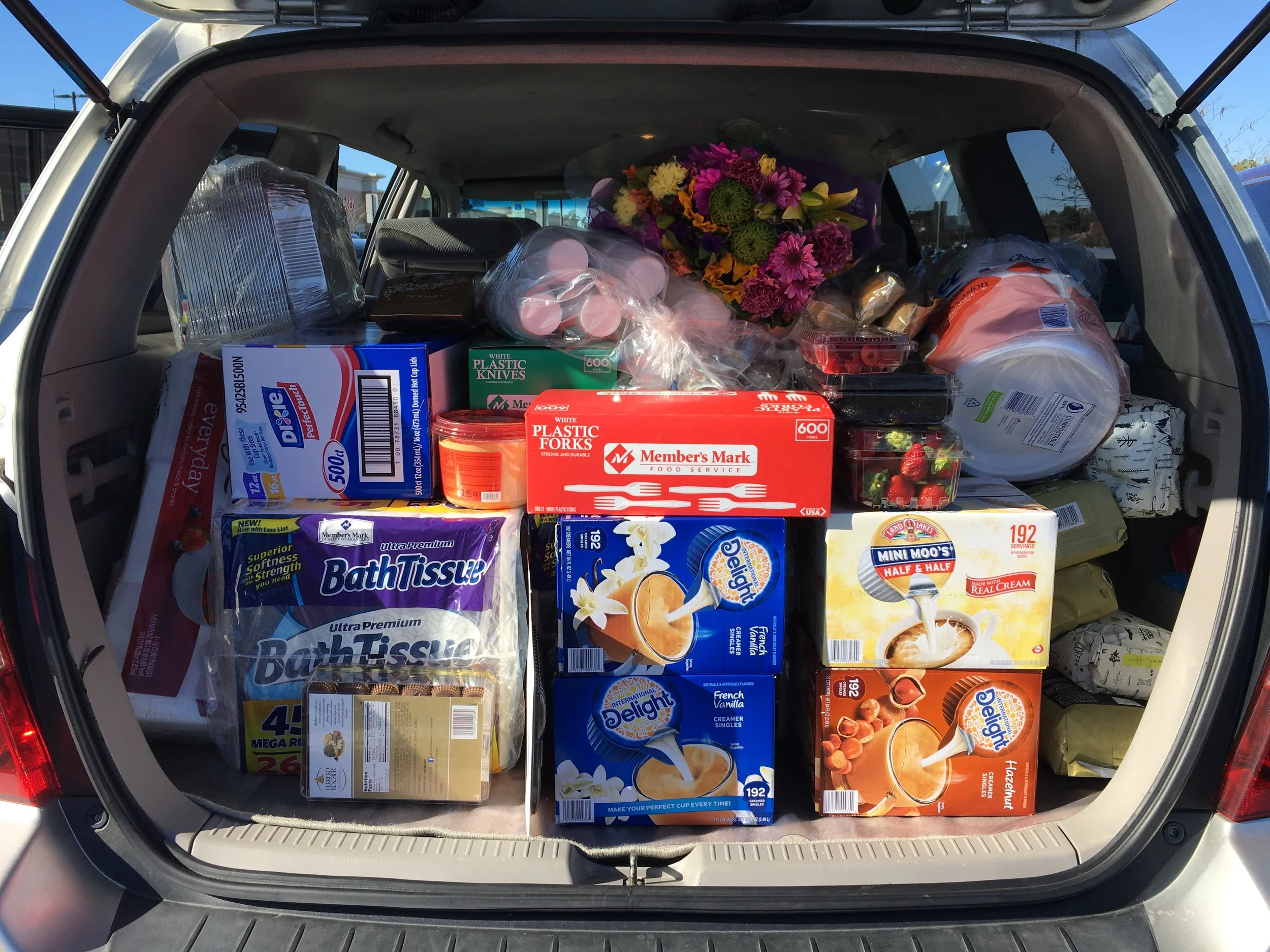 The staff goes on a big Sam's Club run prior to the start of exams. Believe it or not, we use all the supplies packed into that car!