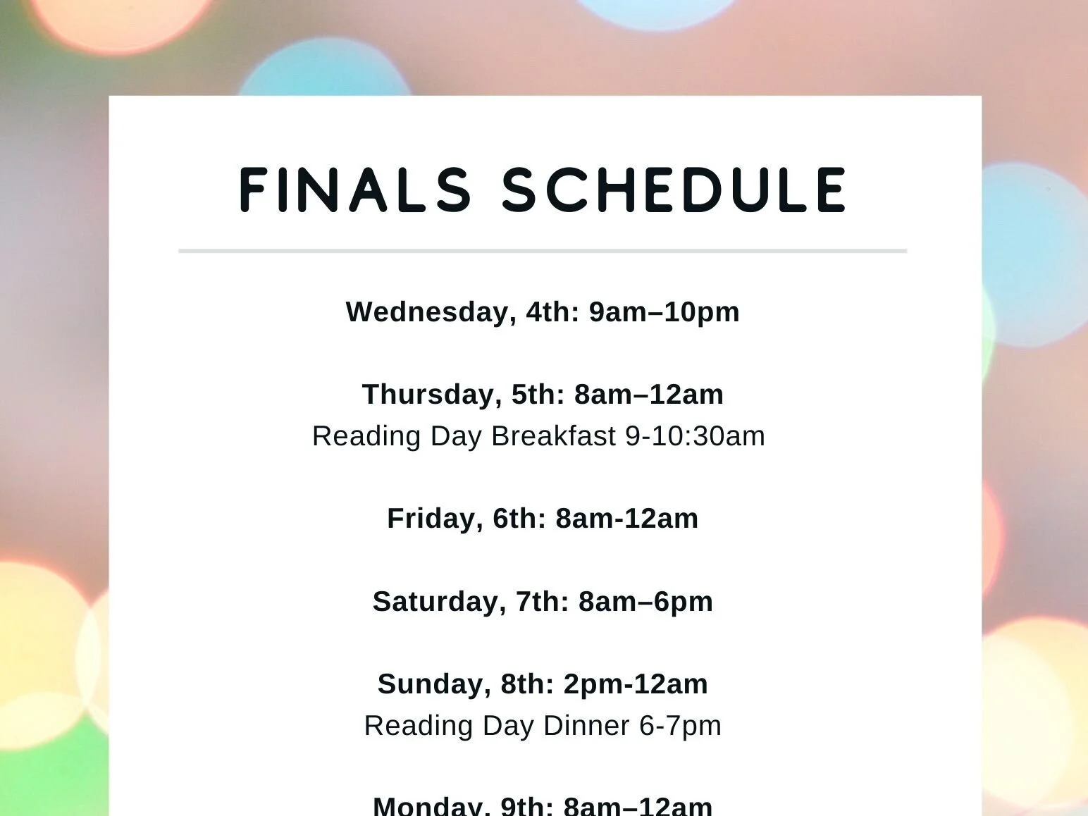 Fall 2019 Finals Schedule