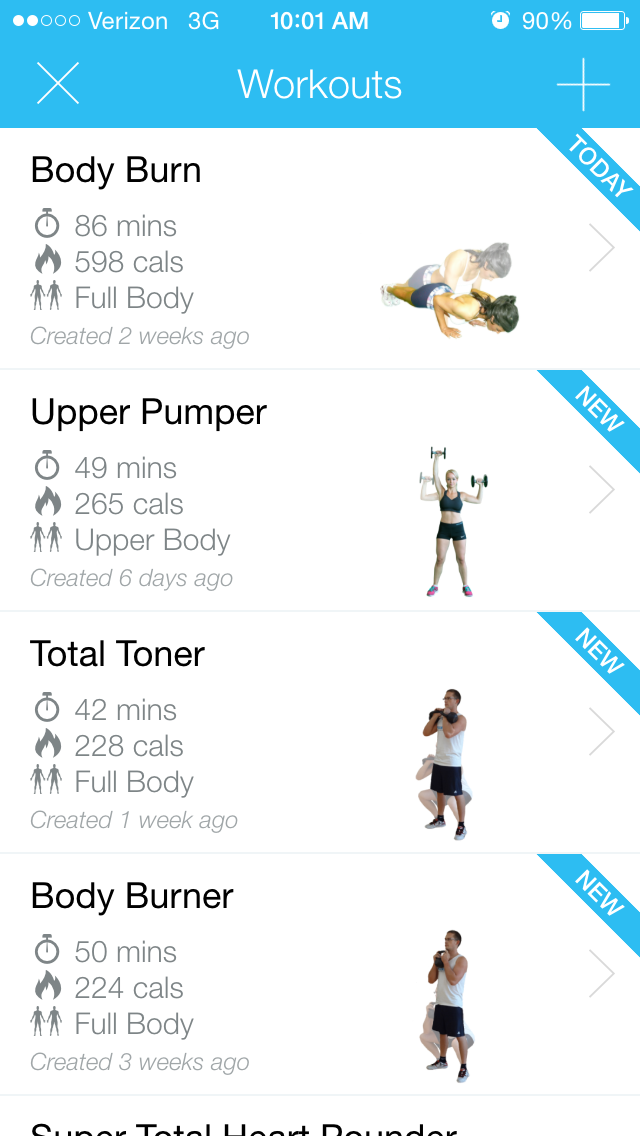 All the workouts I've created, including what I've scheduled for the day. 
