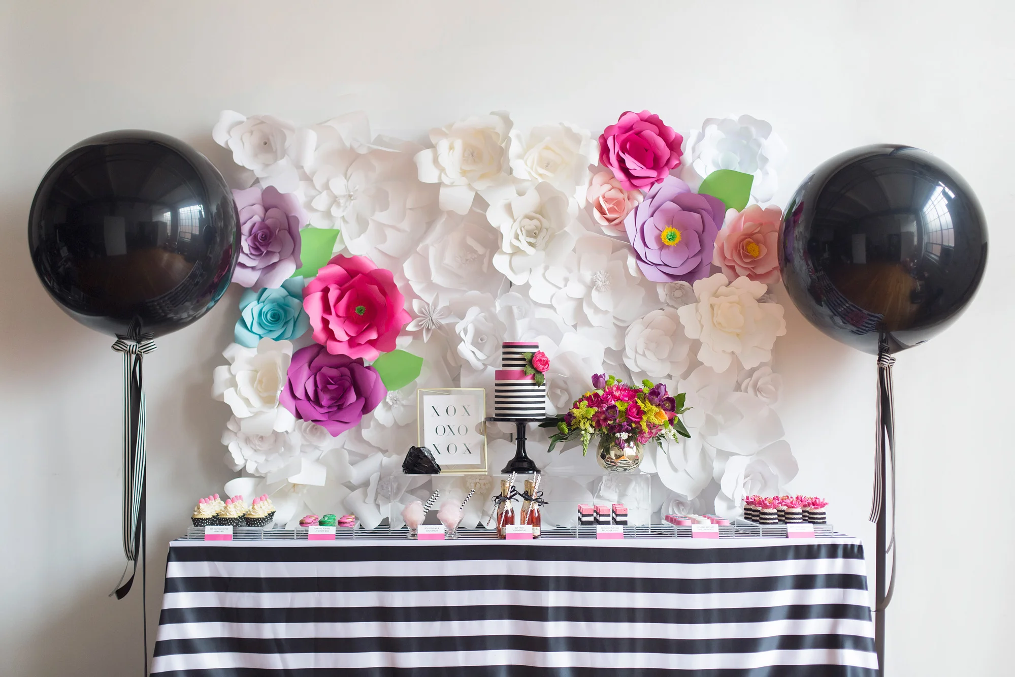 August In Bloom - Sweet table - Kate Spade inspired black, white, with a pop of hot pink party