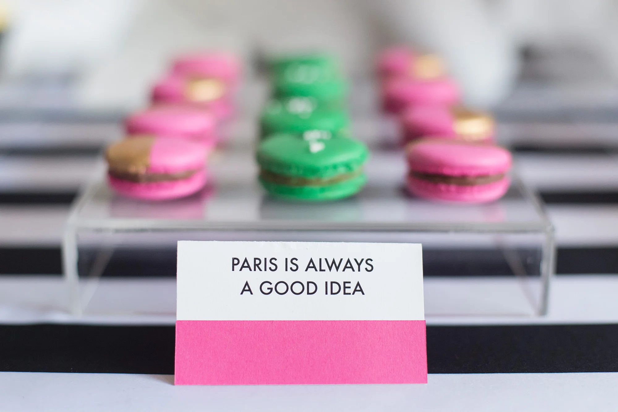 August In Bloom - Macarons - Kate Spade inspired black, white, with a pop of hot pink party