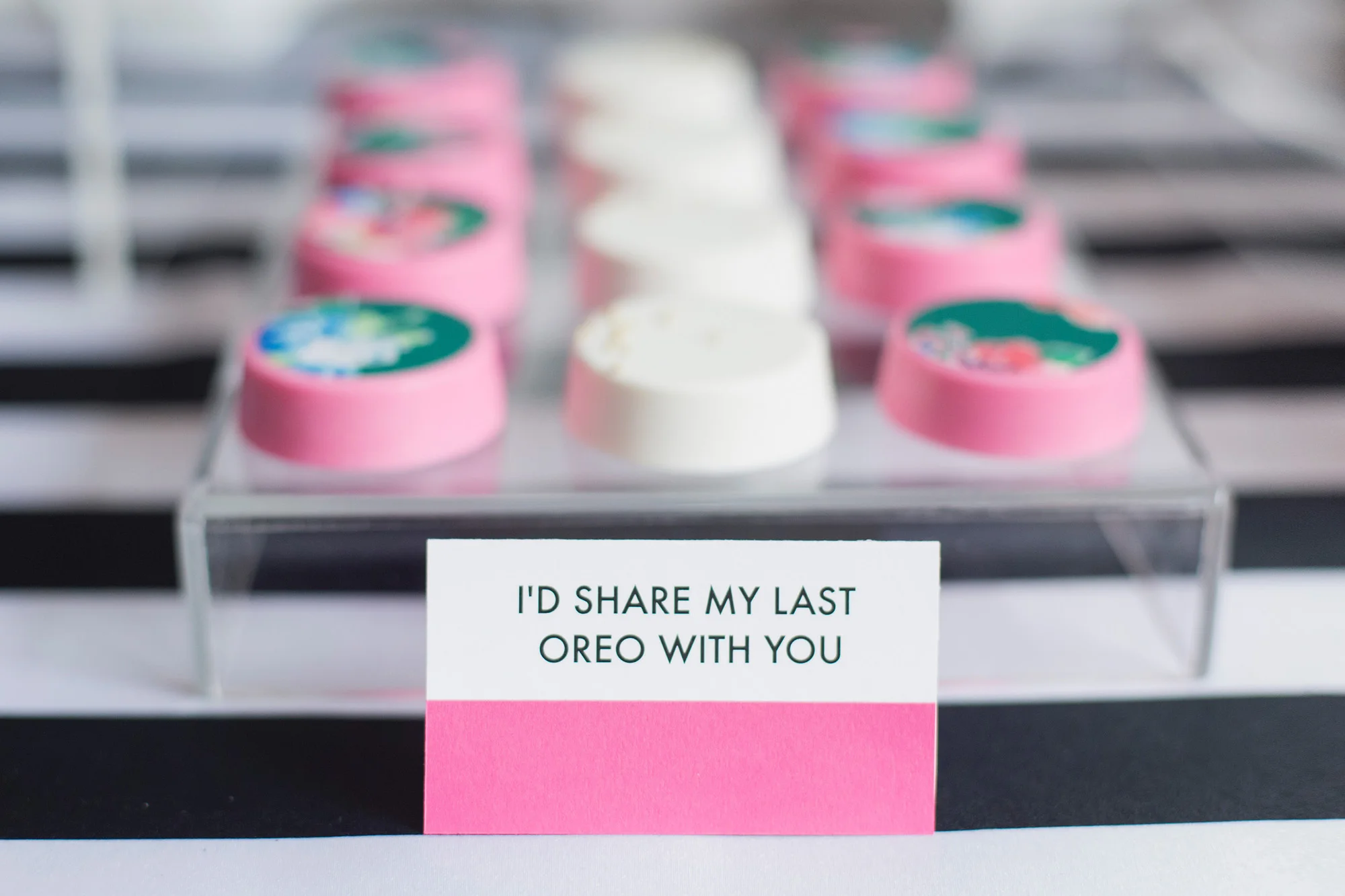 August In Bloom - Colour pop covered oreos - Kate Spade inspired black, white, with a pop of hot pink party