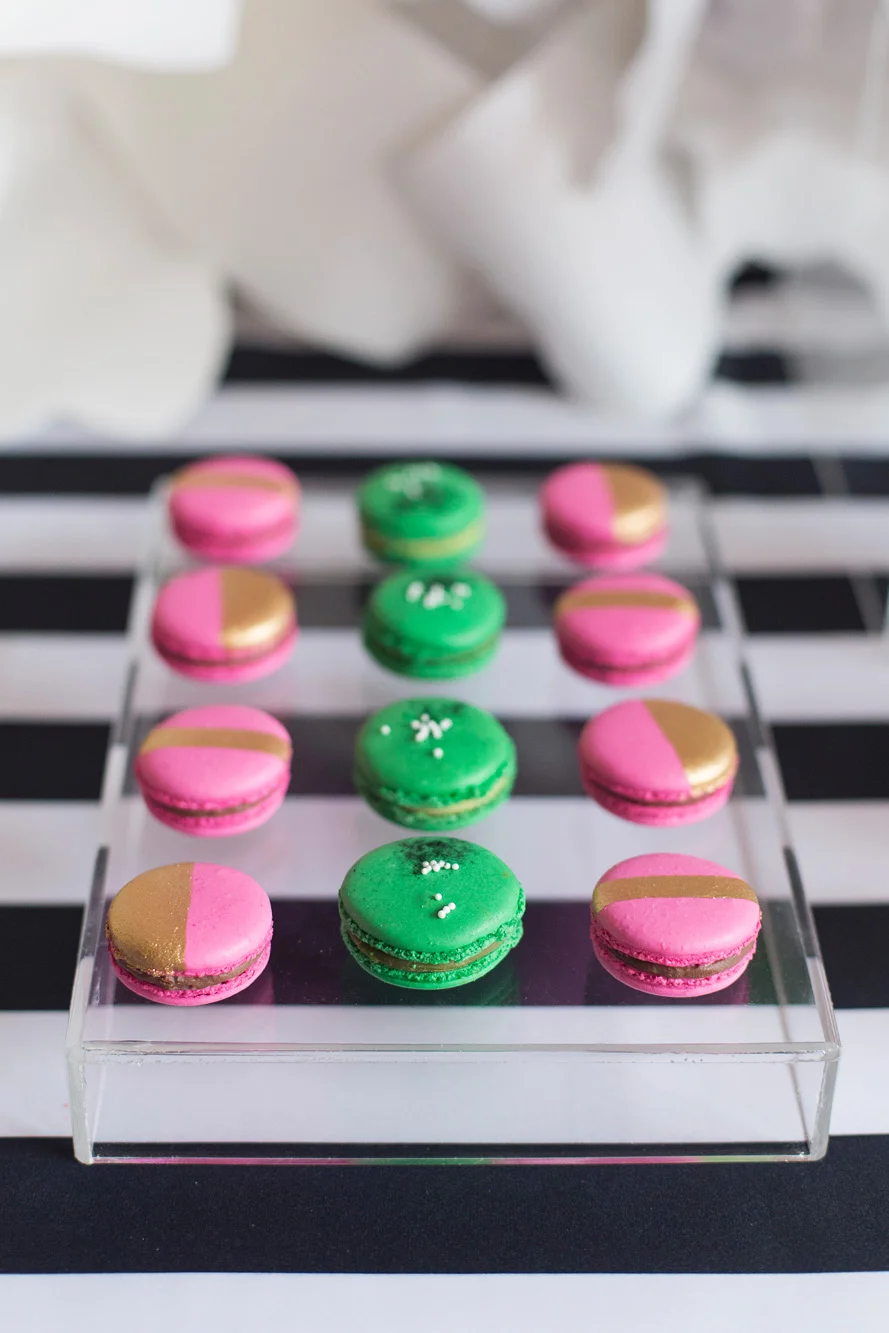 August In Bloom - Macarons - Kate Spade inspired black, white, with a pop of hot pink party