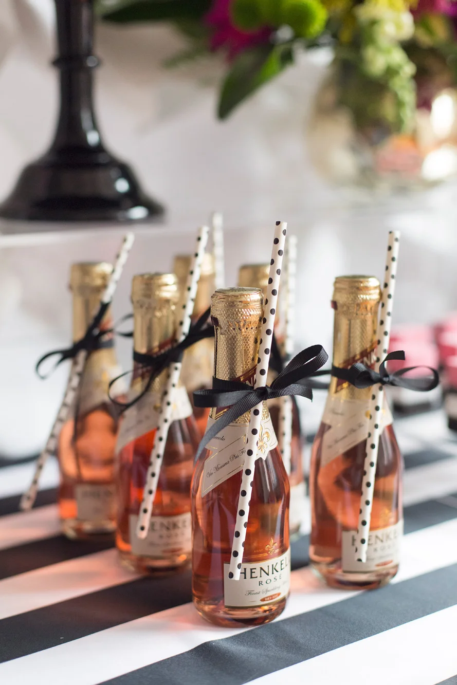 August In Bloom - Mini champagnes - Kate Spade inspired black, white, with a pop of hot pink party