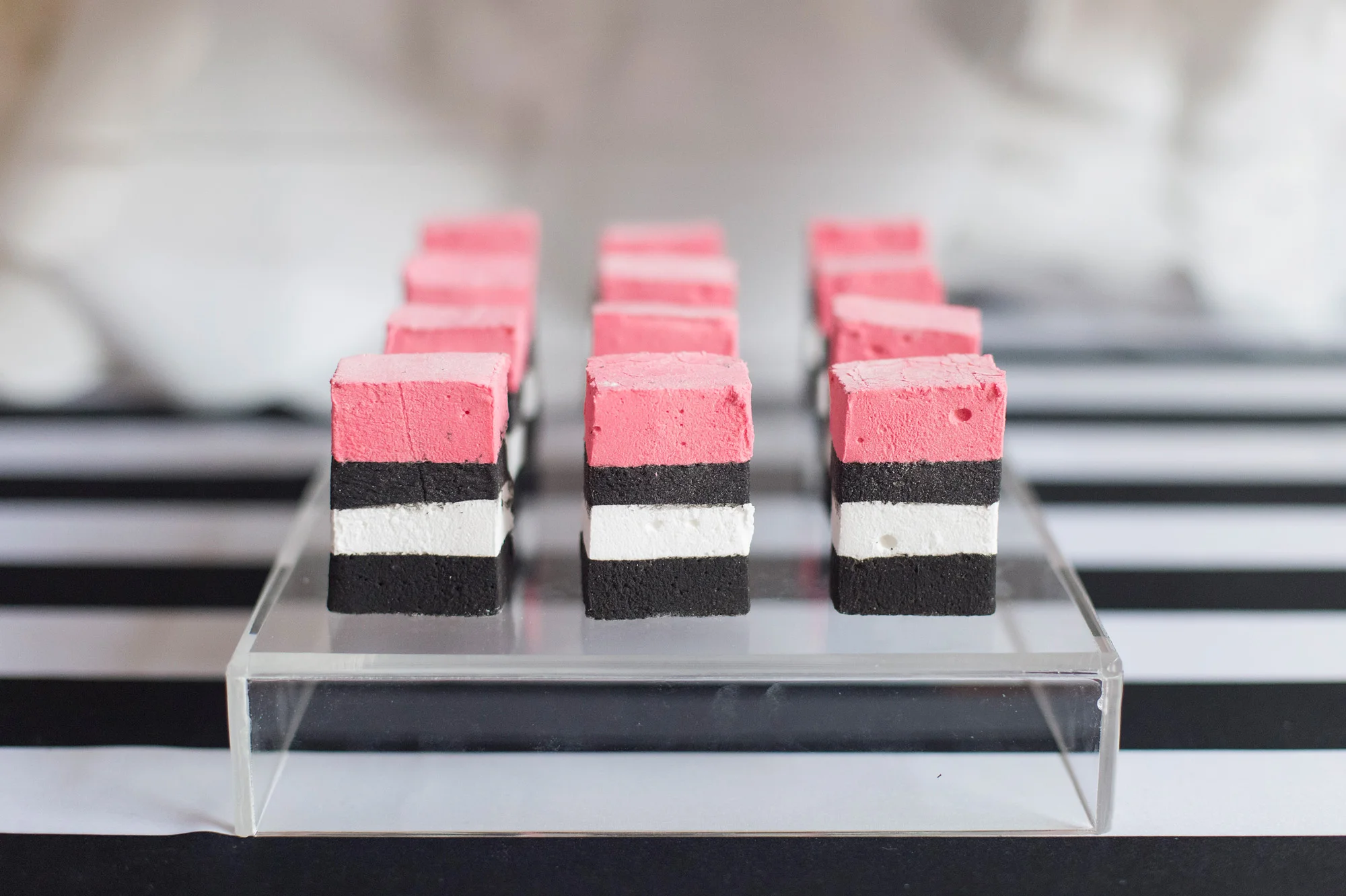 August In Bloom - Marshmallows - Kate Spade inspired black, white, with a pop of hot pink party