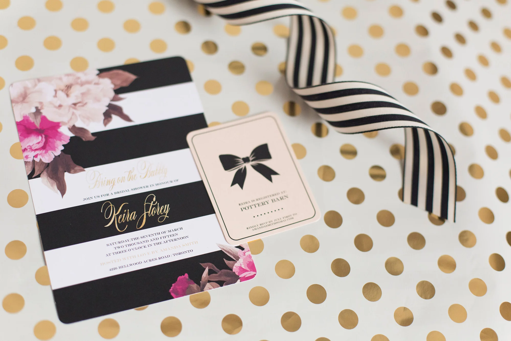 August In Bloom - Invitation - Kate Spade inspired black, white, with a pop of hot pink party
