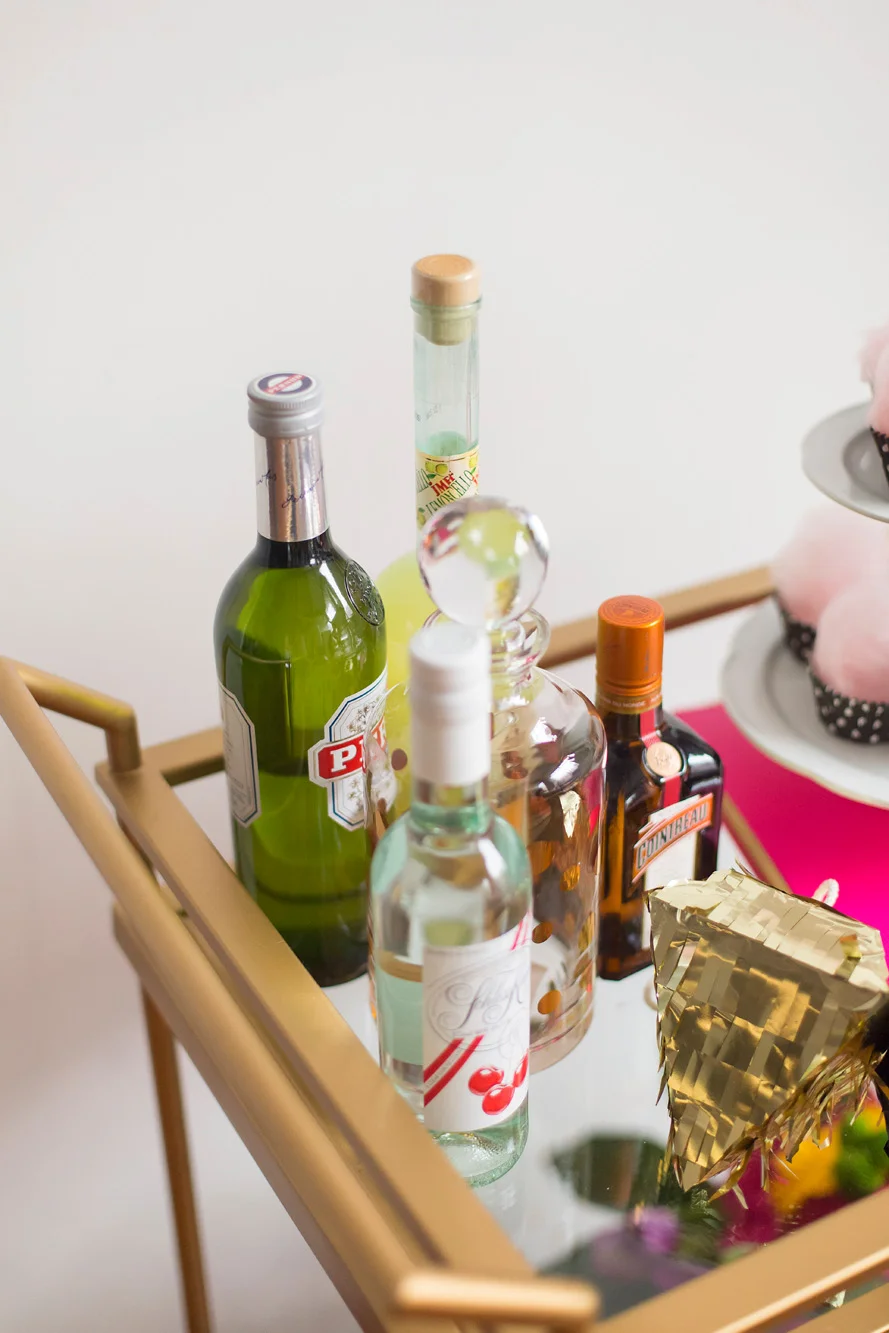 August In Bloom - Drink cart - Kate Spade inspired black, white, with a pop of hot pink party