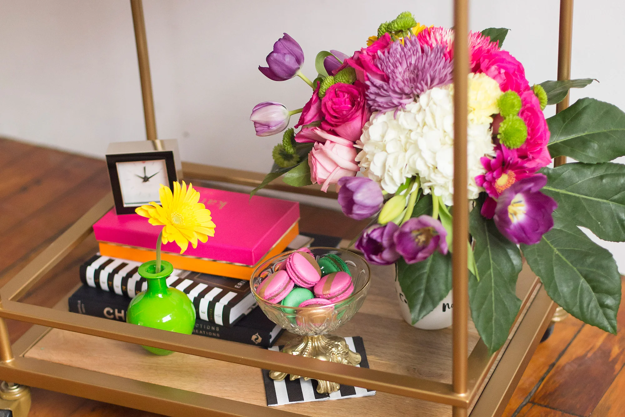 August In Bloom - Fresh florals - Kate Spade inspired black, white, with a pop of hot pink party