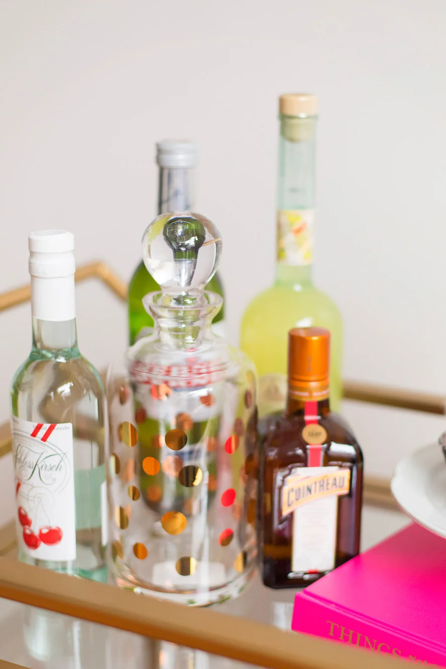 August In Bloom - Drink cart - Kate Spade inspired black, white, with a pop of hot pink party