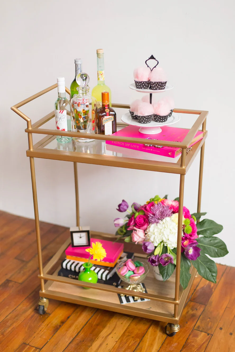 August In Bloom - Drink cart - Kate Spade inspired black, white, with a pop of hot pink party