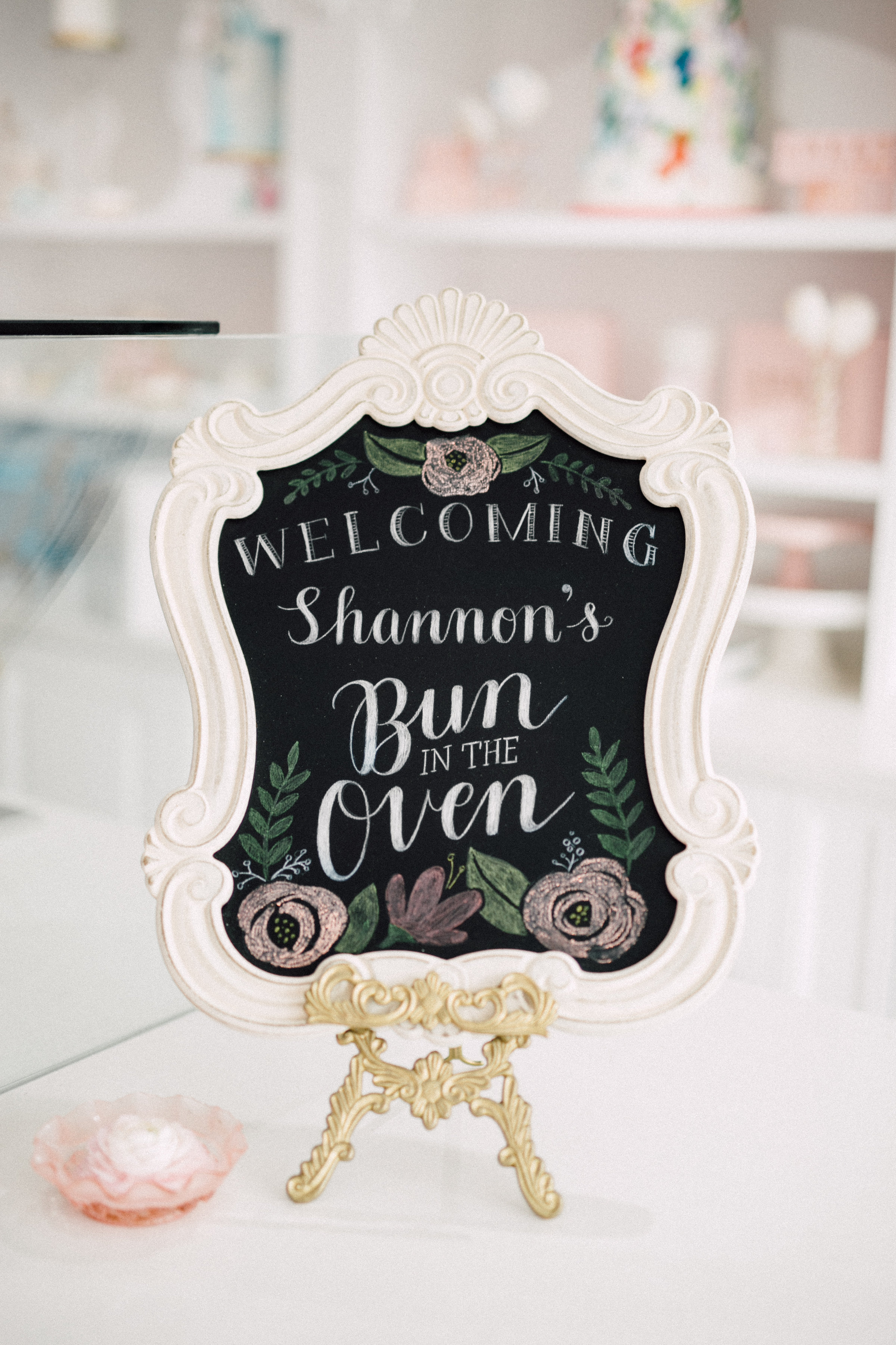 August In Bloom - Handlettered chalkboard welcome sign - Bun In The Oven Baby Shower (Style Me Pretty & SMP Living)