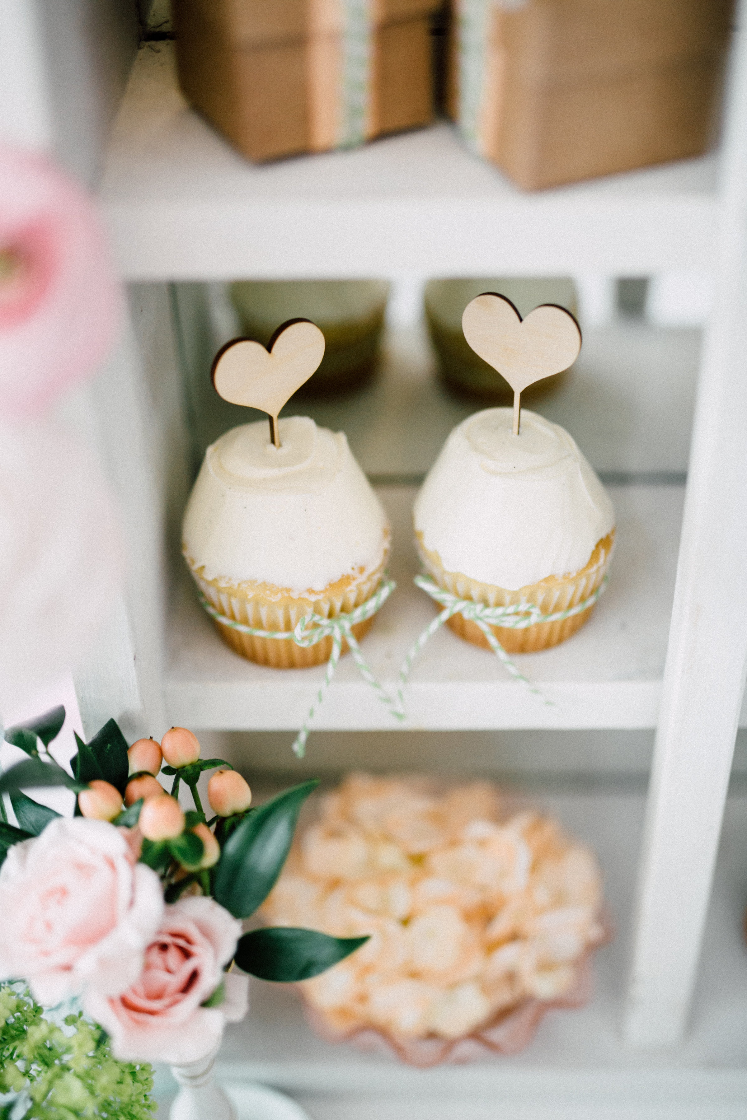 August In Bloom - Heart topper cupcakes - Bun In The Oven Baby Shower (Style Me Pretty & SMP Living)