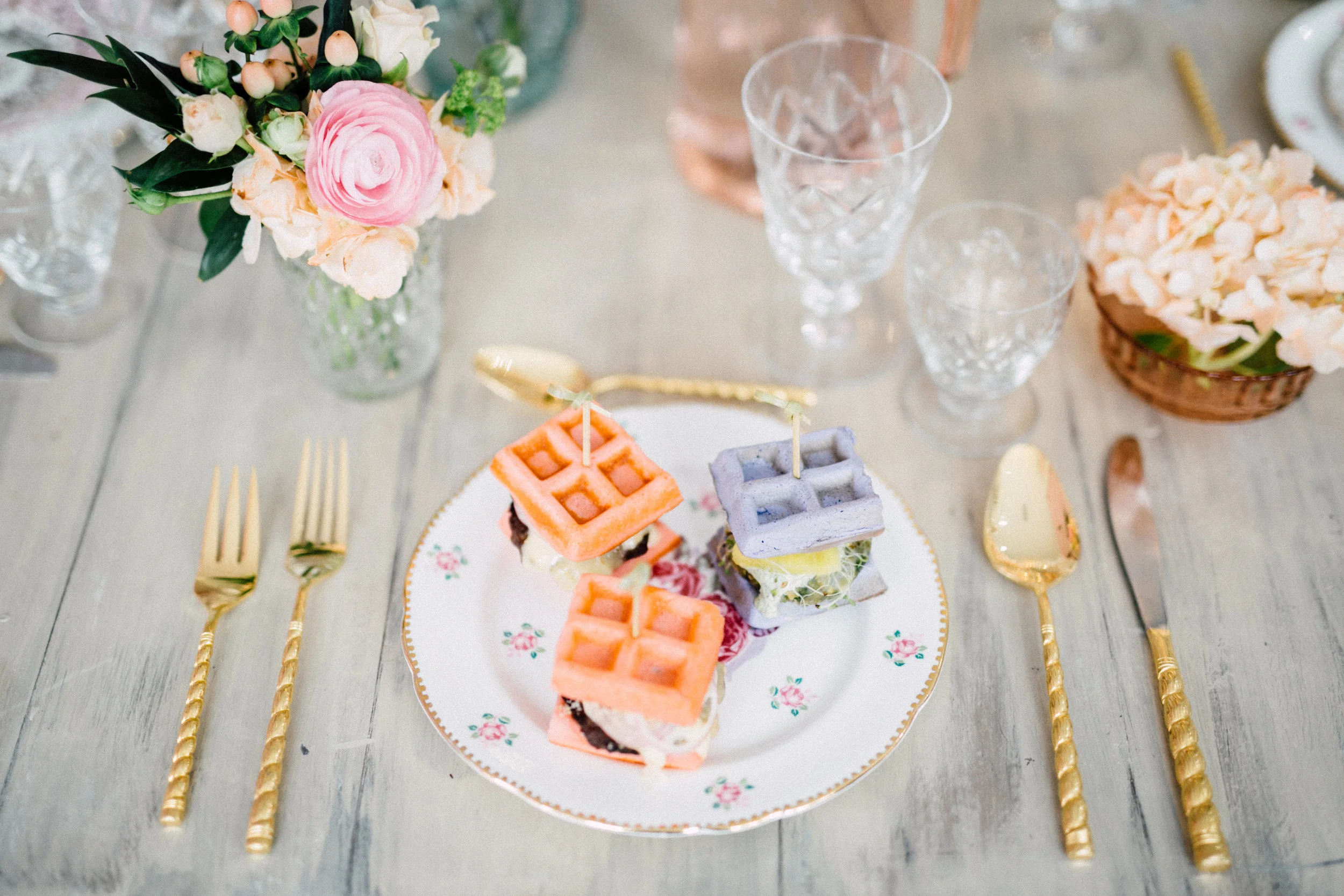 August In Bloom - Mini waffle burger sliders - Bun In The Oven Baby Shower (Style Me Pretty & SMP Living)
