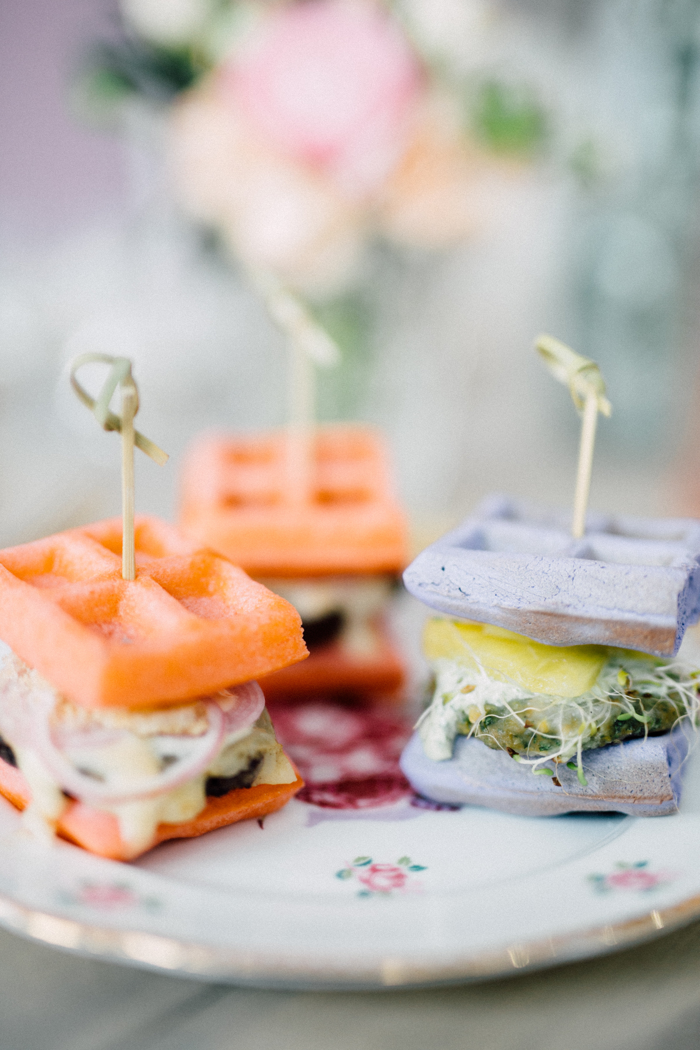 August In Bloom - Mini waffle burger sliders - Bun In The Oven Baby Shower (Style Me Pretty & SMP Living)