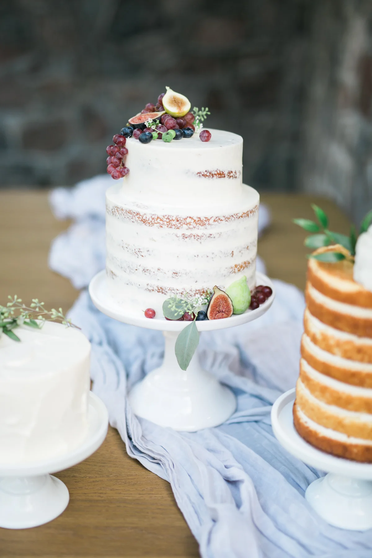 August In Bloom - Half naked cakes with florals and fruits - Fairytale Wedding (Wedluxe)
