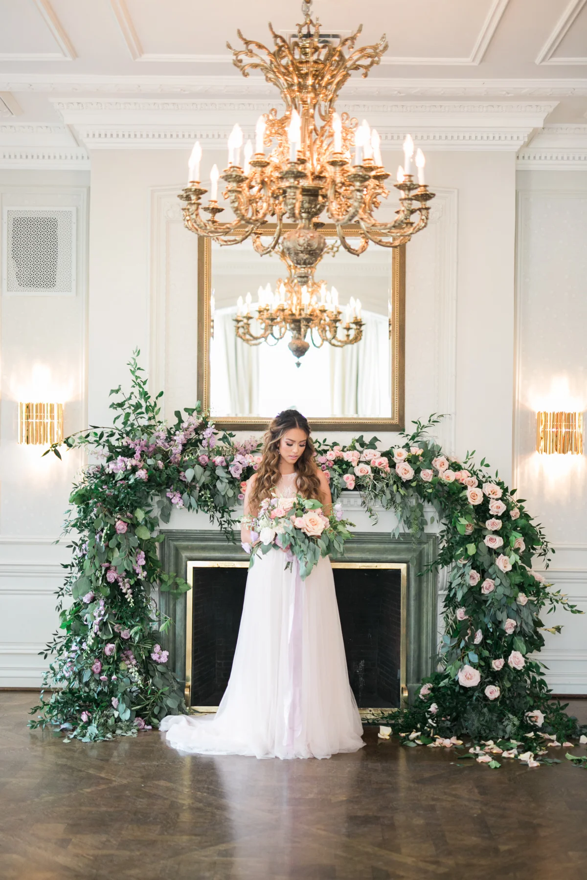 August In Bloom - Ceremony with lush garland - Fairytale Wedding (Wedluxe)