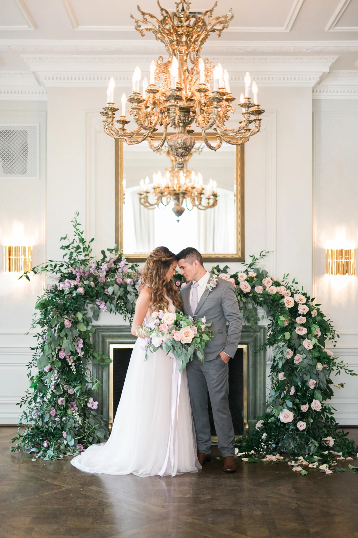 August In Bloom - Ceremony with lush garland - Fairytale Wedding (Wedluxe)