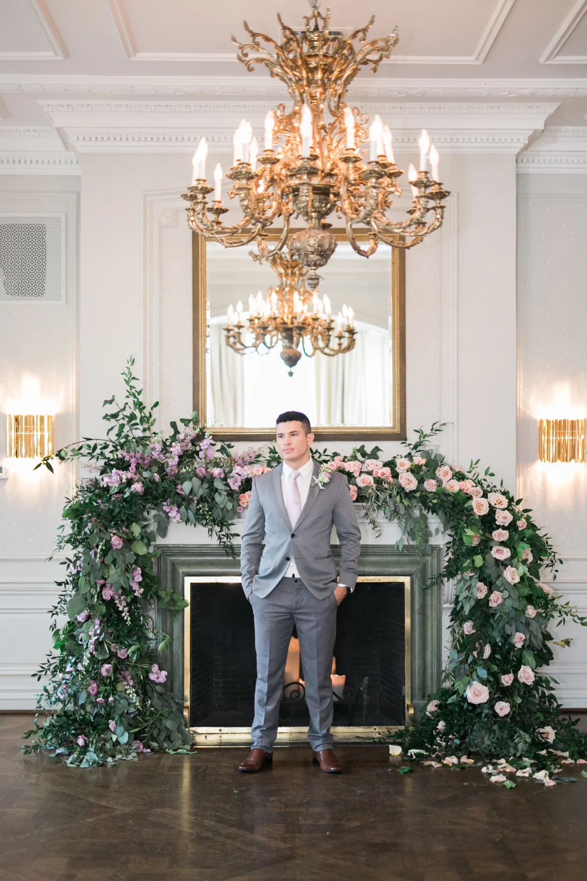 August In Bloom - Ceremony with lush garland - Fairytale Wedding (Wedluxe)