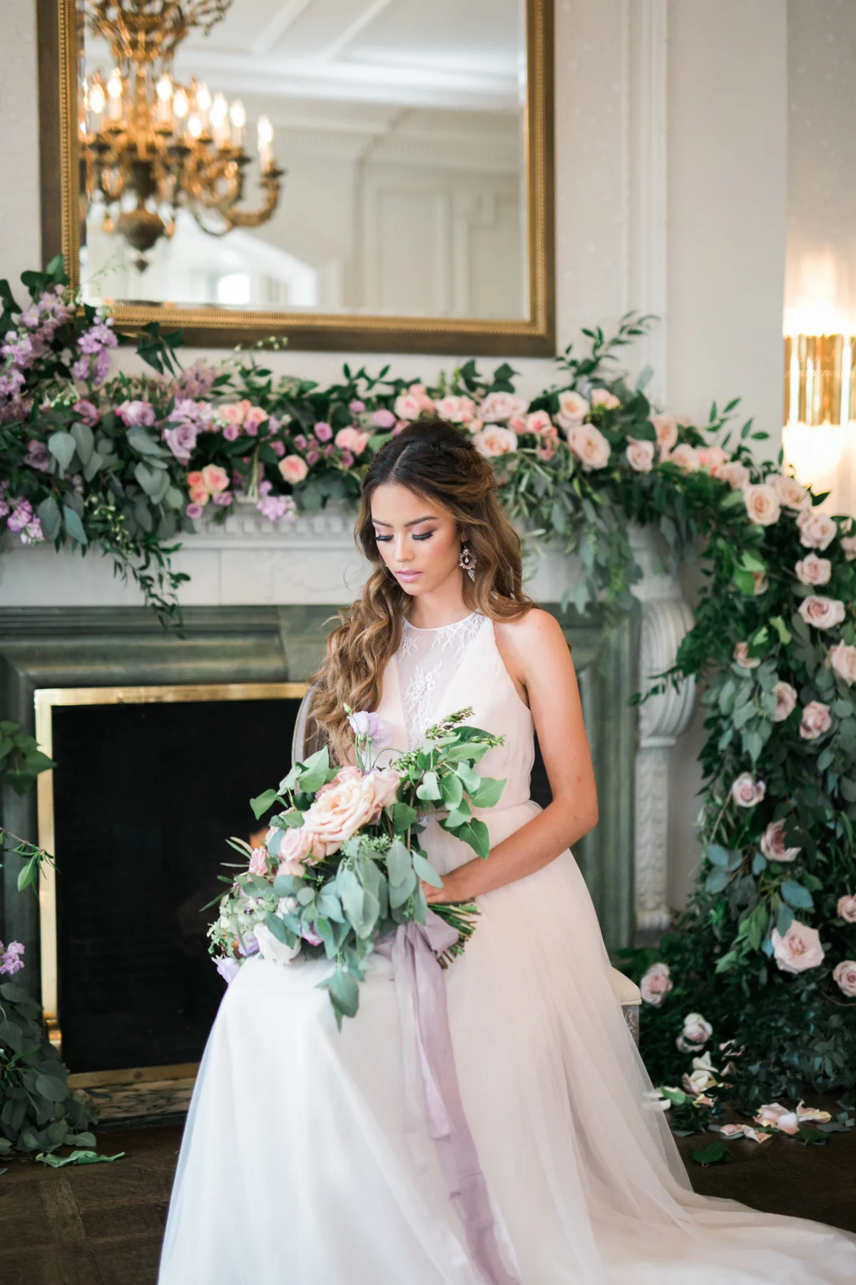August In Bloom - Ceremony with lush garland - Fairytale Wedding (Wedluxe)