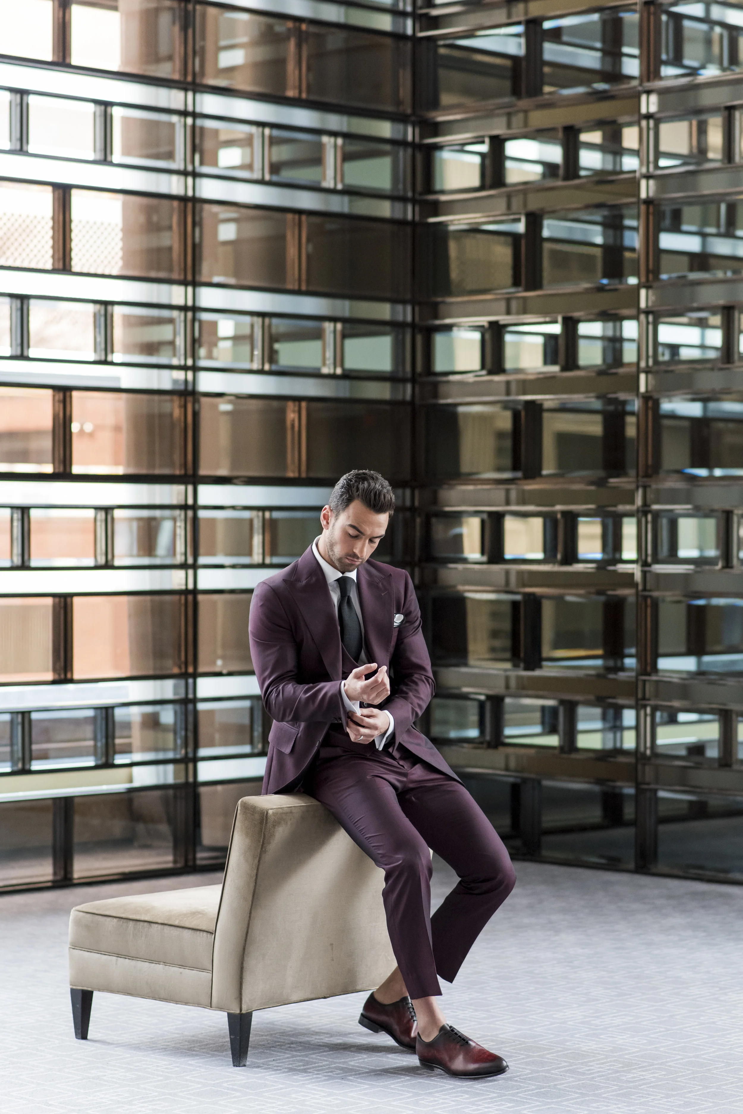 August In Bloom - Groom in maroon suit - The Suited Groom (The Bridal Affair)