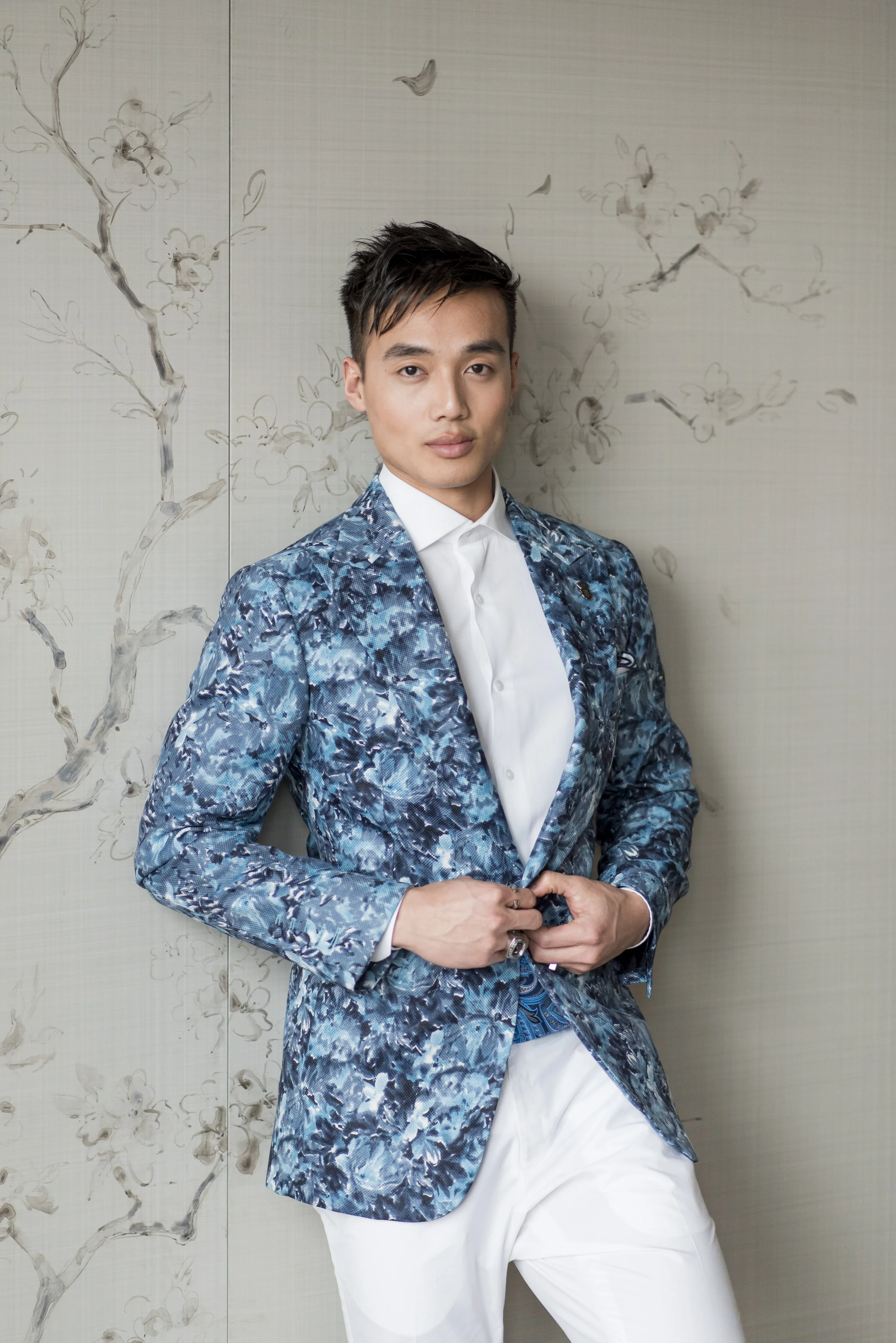 August In Bloom - Groom in blue and white suit - The Suited Groom