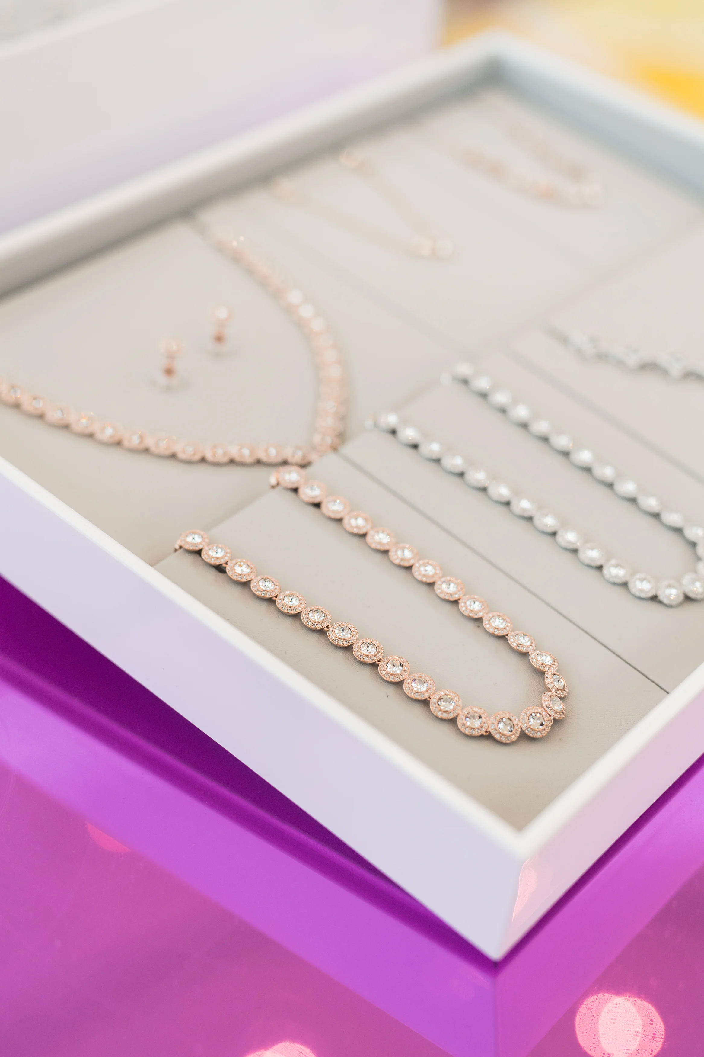 August In Bloom - Swarovski necklace display - #SQ1Bridal (Square One Shopping Centre)